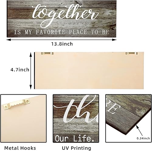 Miniatura 3 de 2 carteles de pared con texto en inglés This is Us Our Life Our Story, Together Is My Favorite Place To Be, placa de entrada de madera rústica para