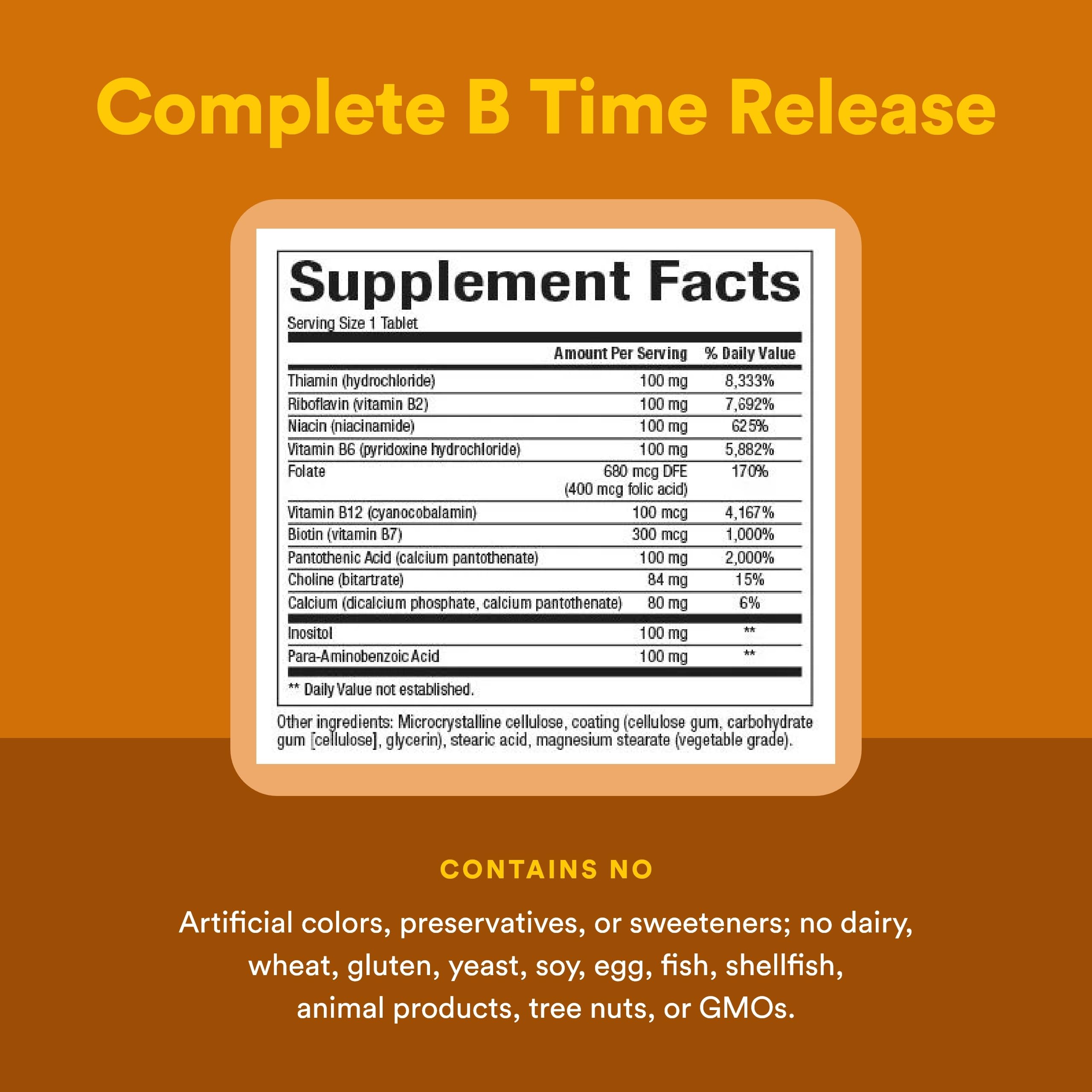 Natural Factors, Complete B 100 mg, Time Released Support for a Healthy Mood, Energy Levels, Skin, Hair and Vision, 90 tablets (90 servings) — Amazon image 4