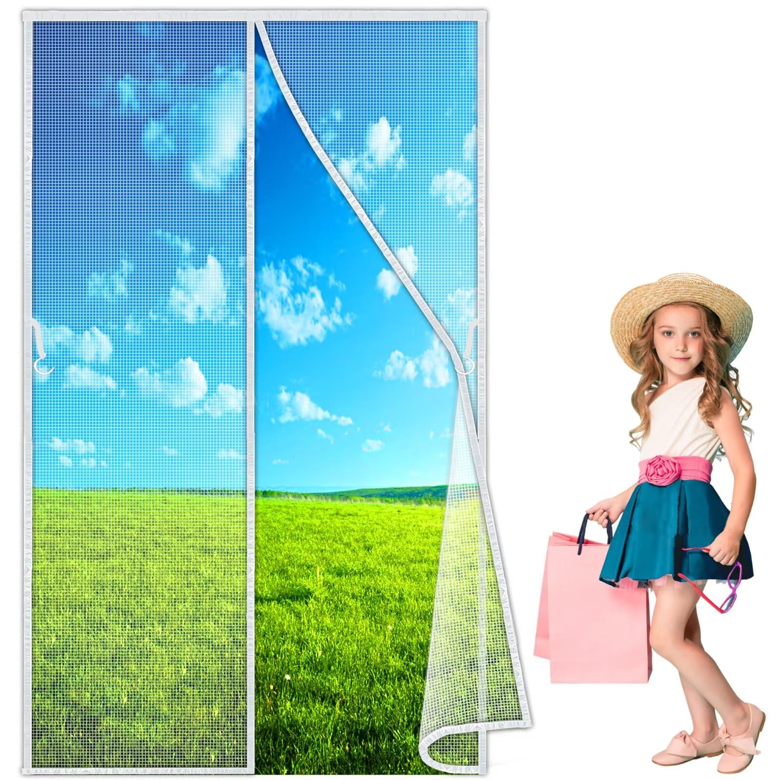 Zanzariera Magnetica 160x260 cm, Chiusura Automatica Zanzariera porta Finestra Tenda Zanzariera calamita per Porte Finestre Balcone Soggiorno Bianco Nuova-Versione
