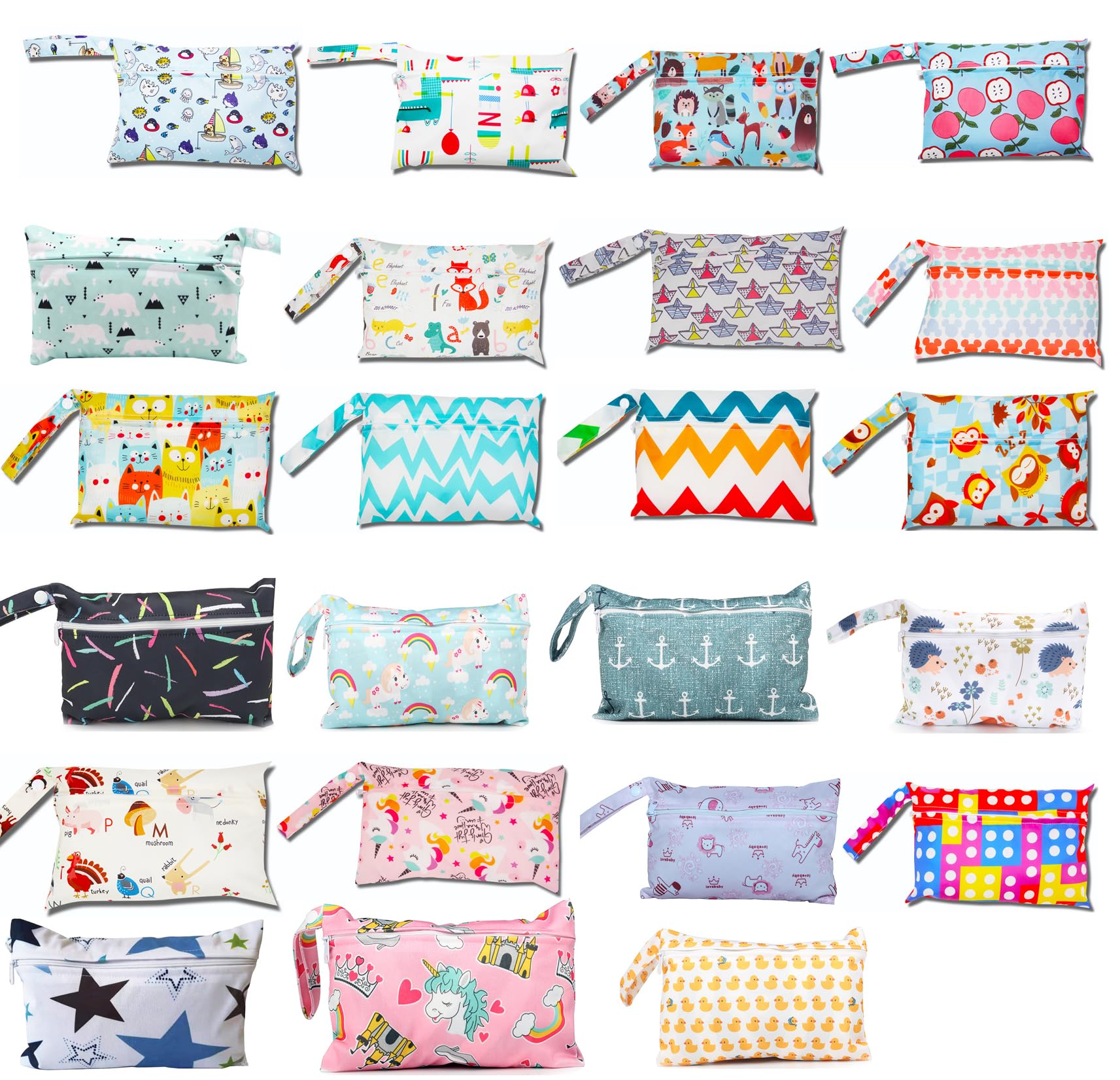 Mini sac à langer avec motif animal coloré - Sac à langer imperméable - 22 x 15 cm - Petit sac à couches humide - Organiseur pour bébé - Pour la natation, les voyages, la plage, Animaux roses
