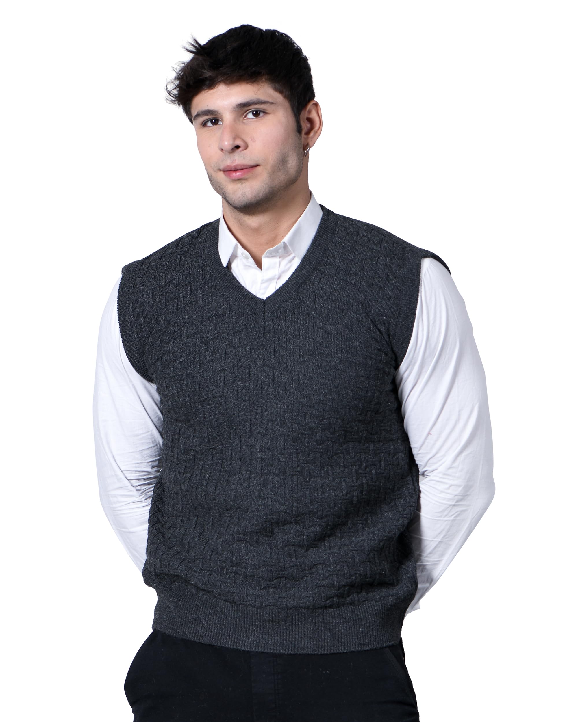 mont connett Men Woolen V-Neck Solid Plain Design Sleeveless Pullover Heavy Rainbow Fabric Winter Wear Pure Wool Cardigan for Men Fully Warm Pullover Free Sizes-picture-16