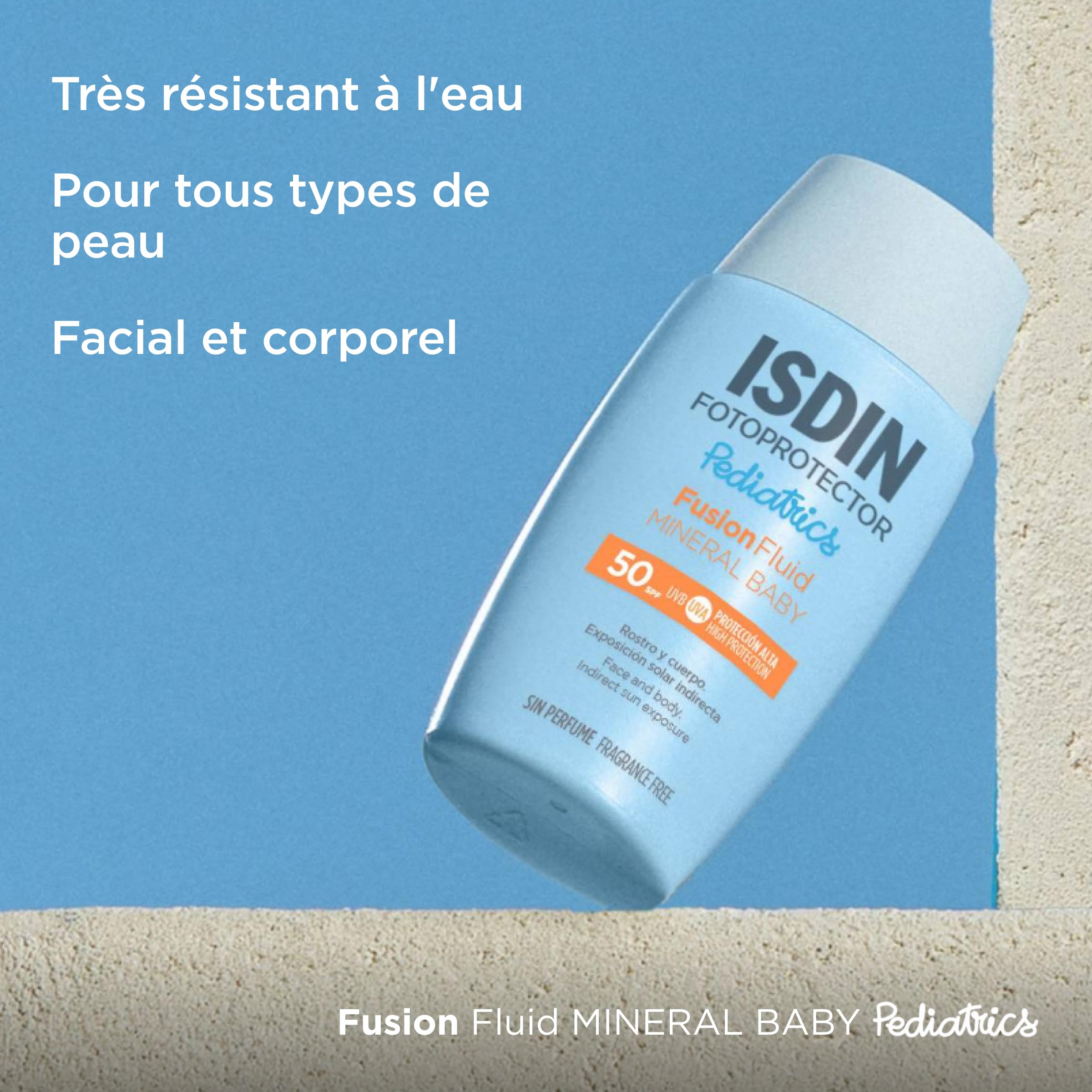 ISDIN Pediatrics Fusion Fluid Mineral Baby SPF 50 (50ml) | Crème Solaire Fluide aux Filtres Minéraux Spécialement Formulé pour la Peau Fragile des Bébés