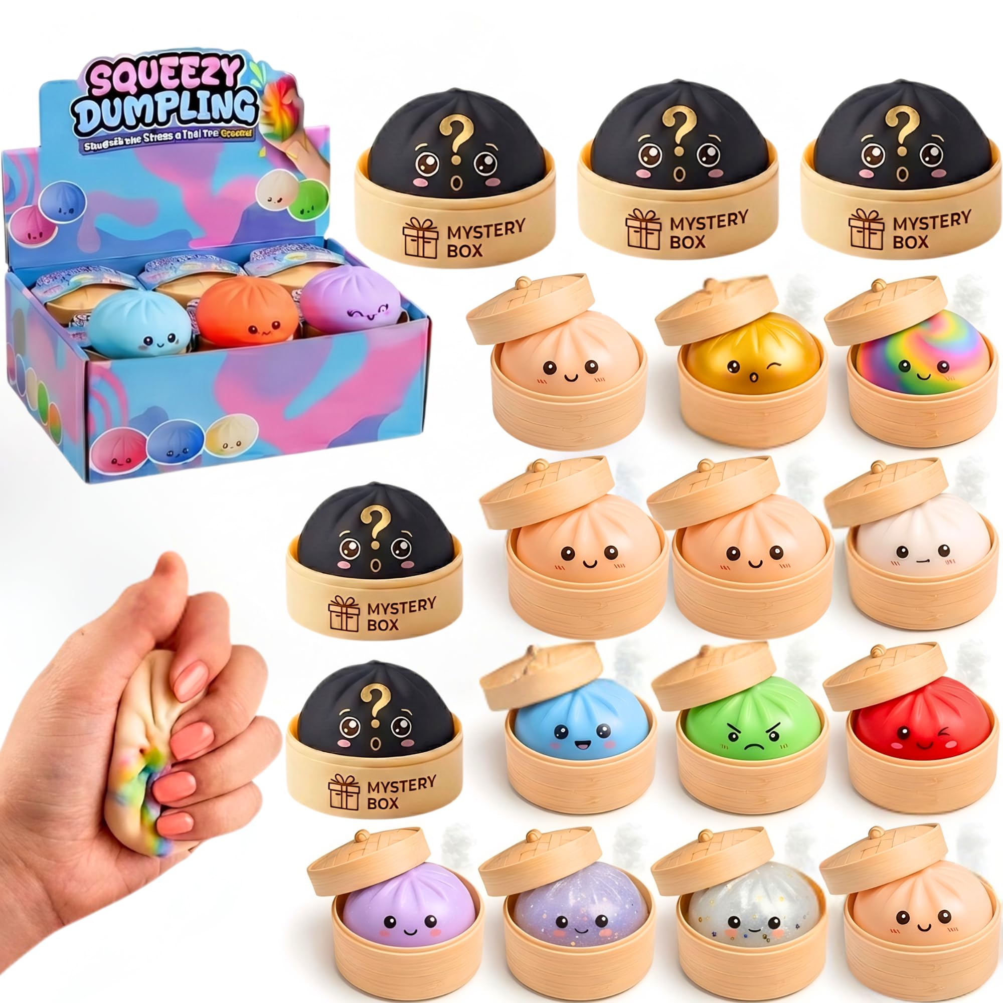 Photo 1 of ** FIVE ONE** Dumpling Squishy Mystery Box – 2026 Upgraded Glitter Surprise Dumplings Squishes with Steamer Containers, Colorful Squeeze for Teens & Adults, Gift Box Set - Colorful
