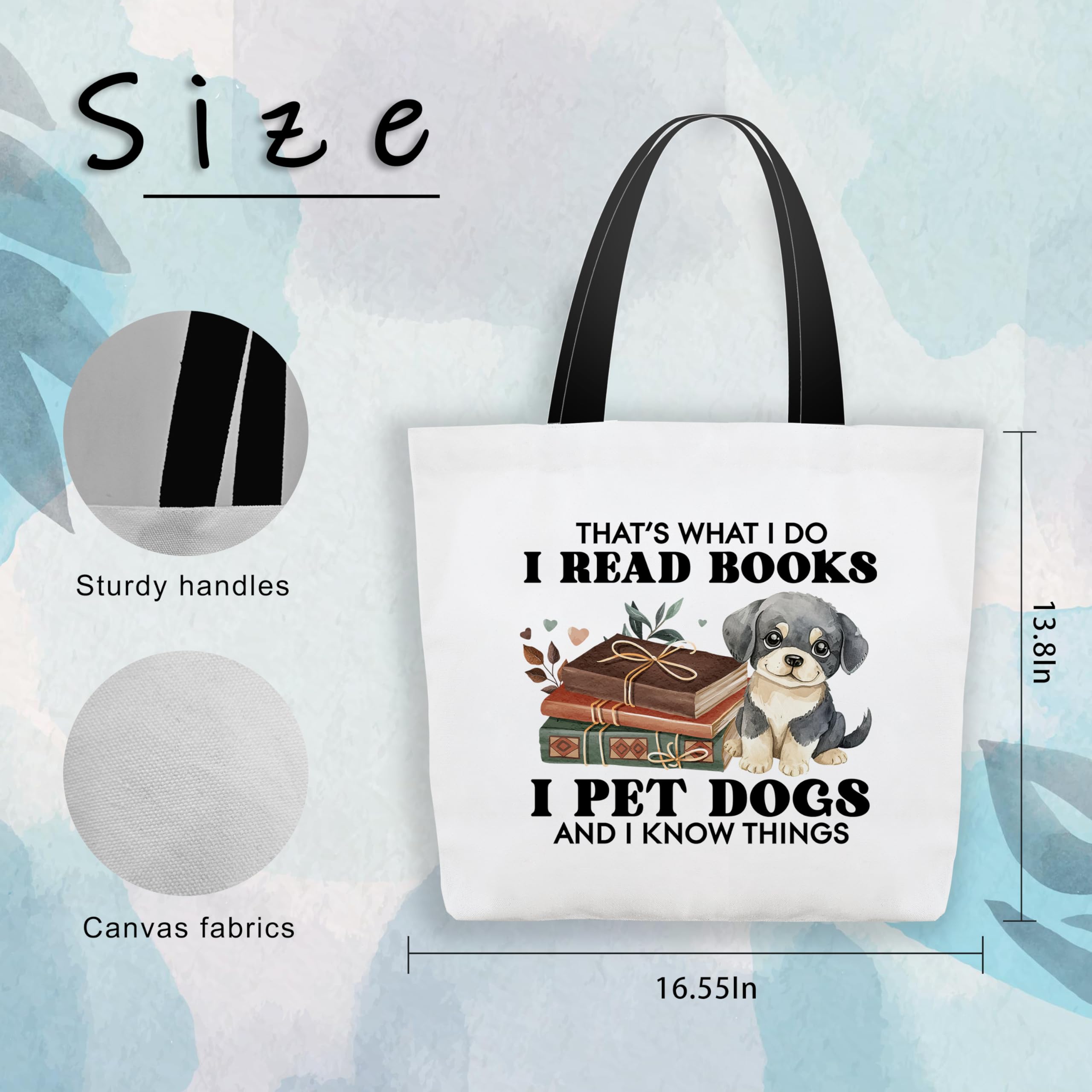 Canvas Book Tote Bag For Women, Books And Dogs Shoulder Bag, Bookish Gifts For Women Bookworm Librarian Reader Book Lover Dog Lover Dog Mom, Inspirational Grocery Bag For Work Travel Study -35 - Image 2