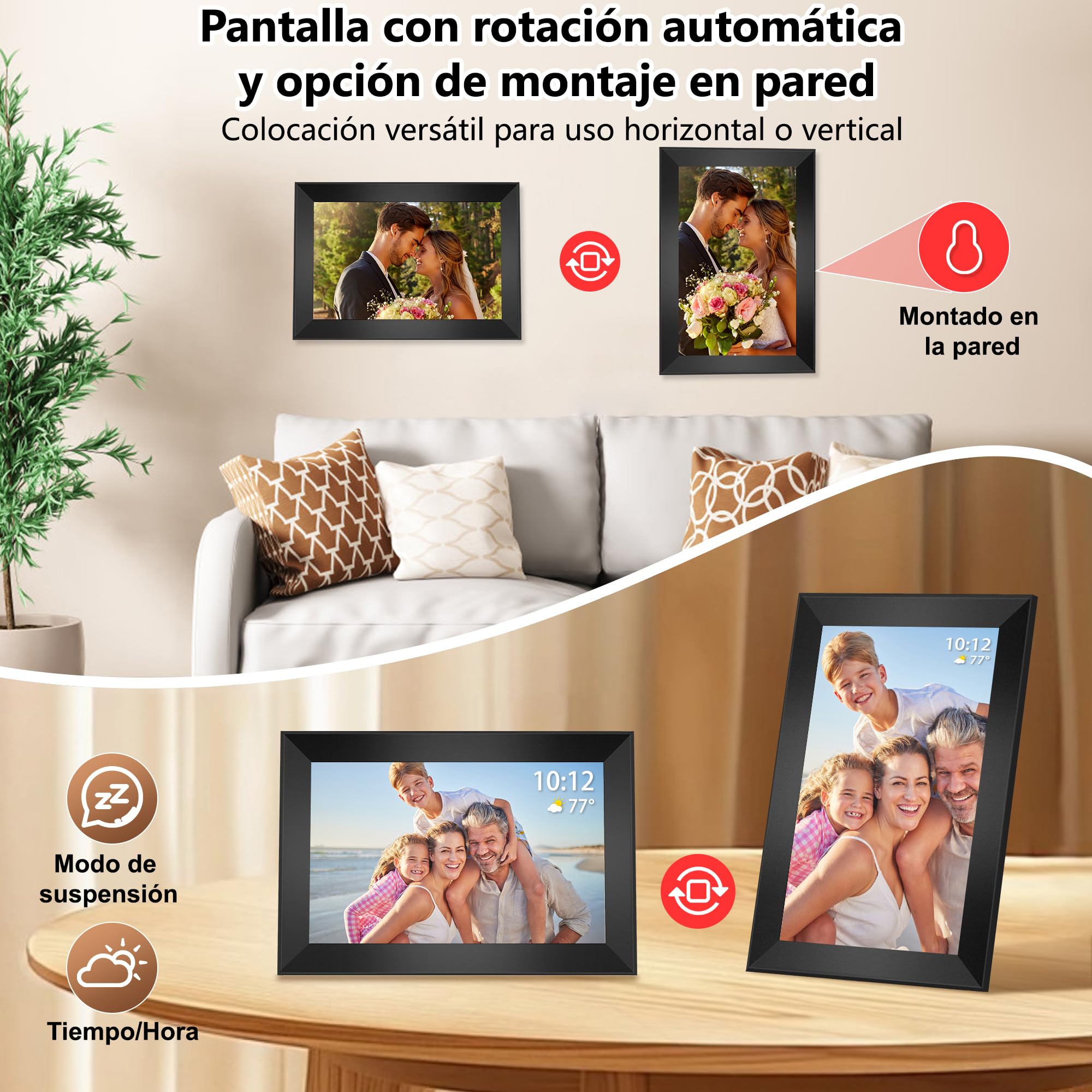 Frameo Marco de Fotos Digital WiFi de 10,1 Pulgadas, 32GB, Pantalla Táctil IPS HD 1280x800, Marco Inteligente en la Nube con Rotación Automática, Comparte Fotos/Videos al Instante (Negro Elegante)