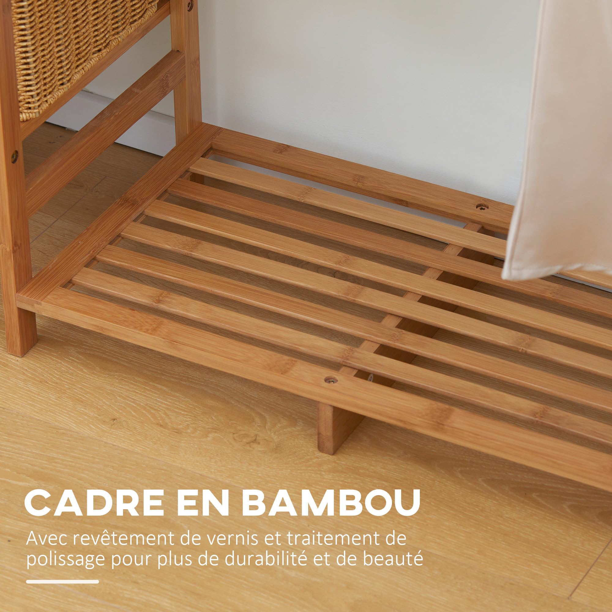 HOMCOM Portant à Vêtements en Bambou, 90 x 30 x 145 cm, Bois Naturel | Porte-Manteau, Penderie Vêtement, Étagère de Rangement à 6 Niveaux, Tringle de Suspension, pour Entrée, Chambre