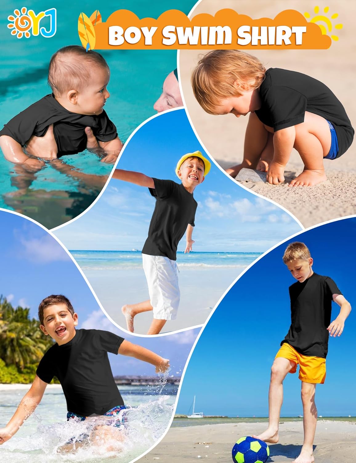 Boys Rash Guard Short Sleeve Swim Shirt UPF+ 50 Rashguard for Toddler Teens Water Sun Shirts Swim Wear Quick Dry - Image 3