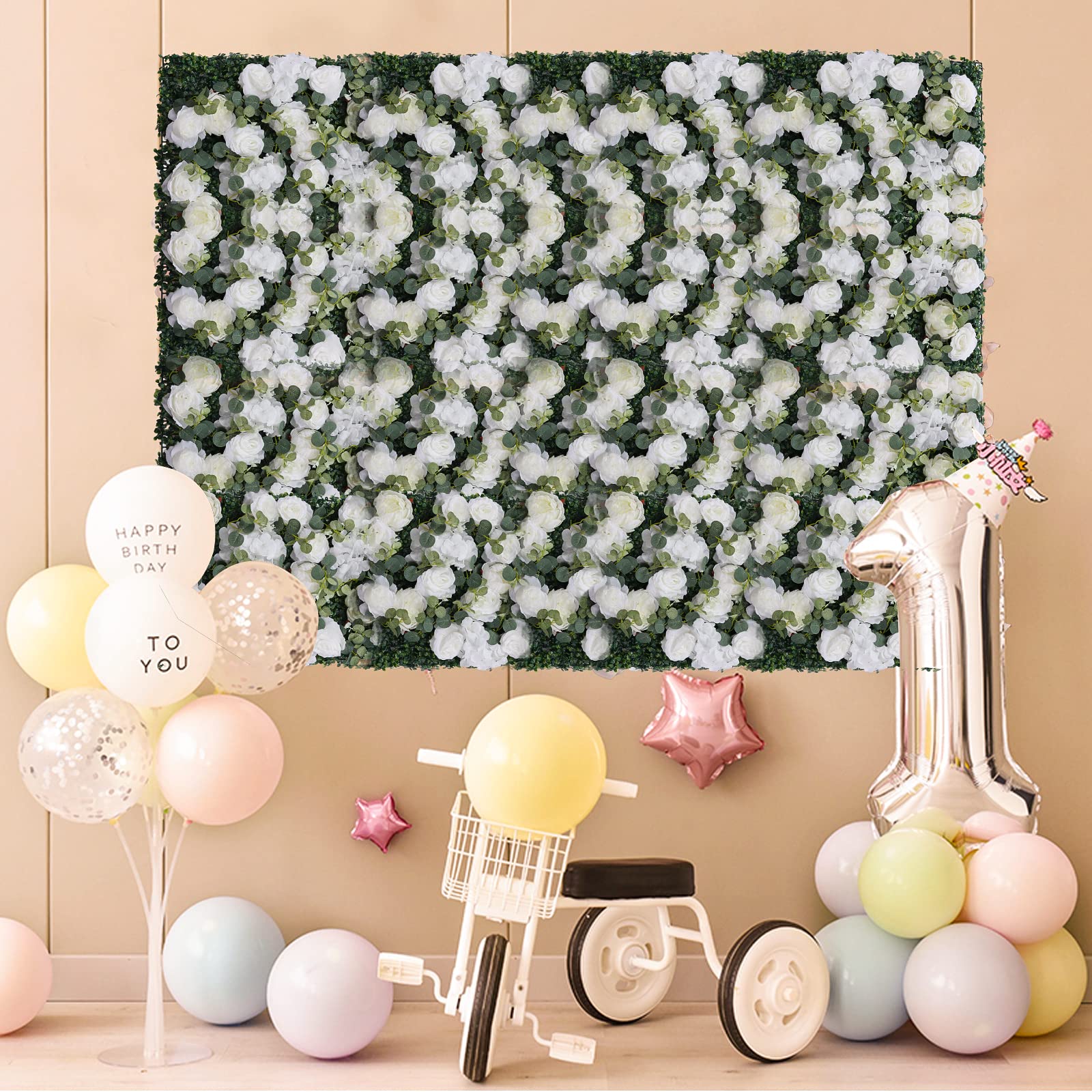 6 Stück Blumenwand Rosenwand, 60 * 40cm Künstliche Blumenwand Paneele, Wiederverwendung Blumenhintergrund Hochzeit, Für Hochzeit |Parteien Dekoration (Weiß)