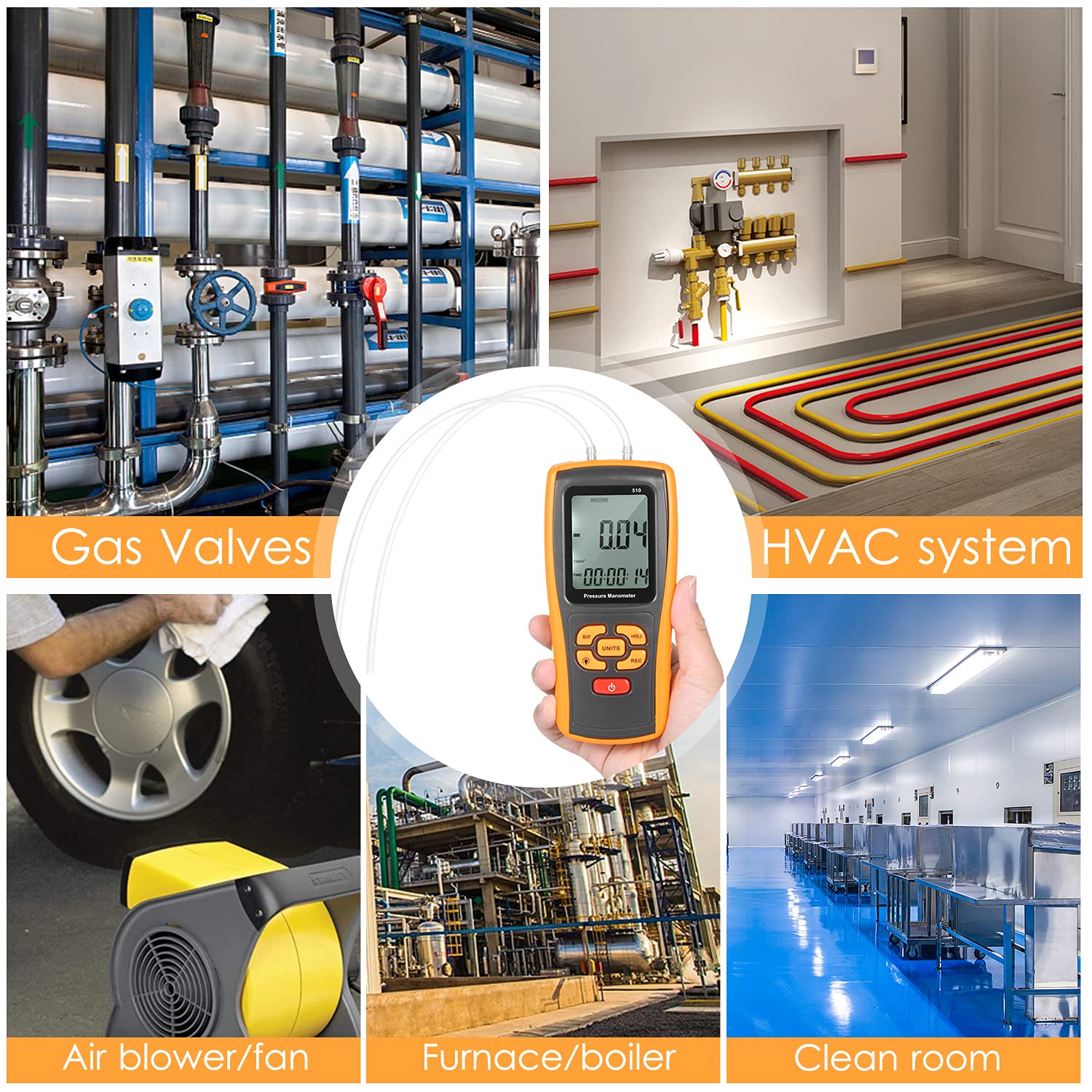 Manómetro digital de precisión ± 10 kPa, medidor de presión diferencial, micromanómetro para válvulas de gas, interruptores de presión, sistema HVAC al vacío, horno, caldera, calentador de agua, aire