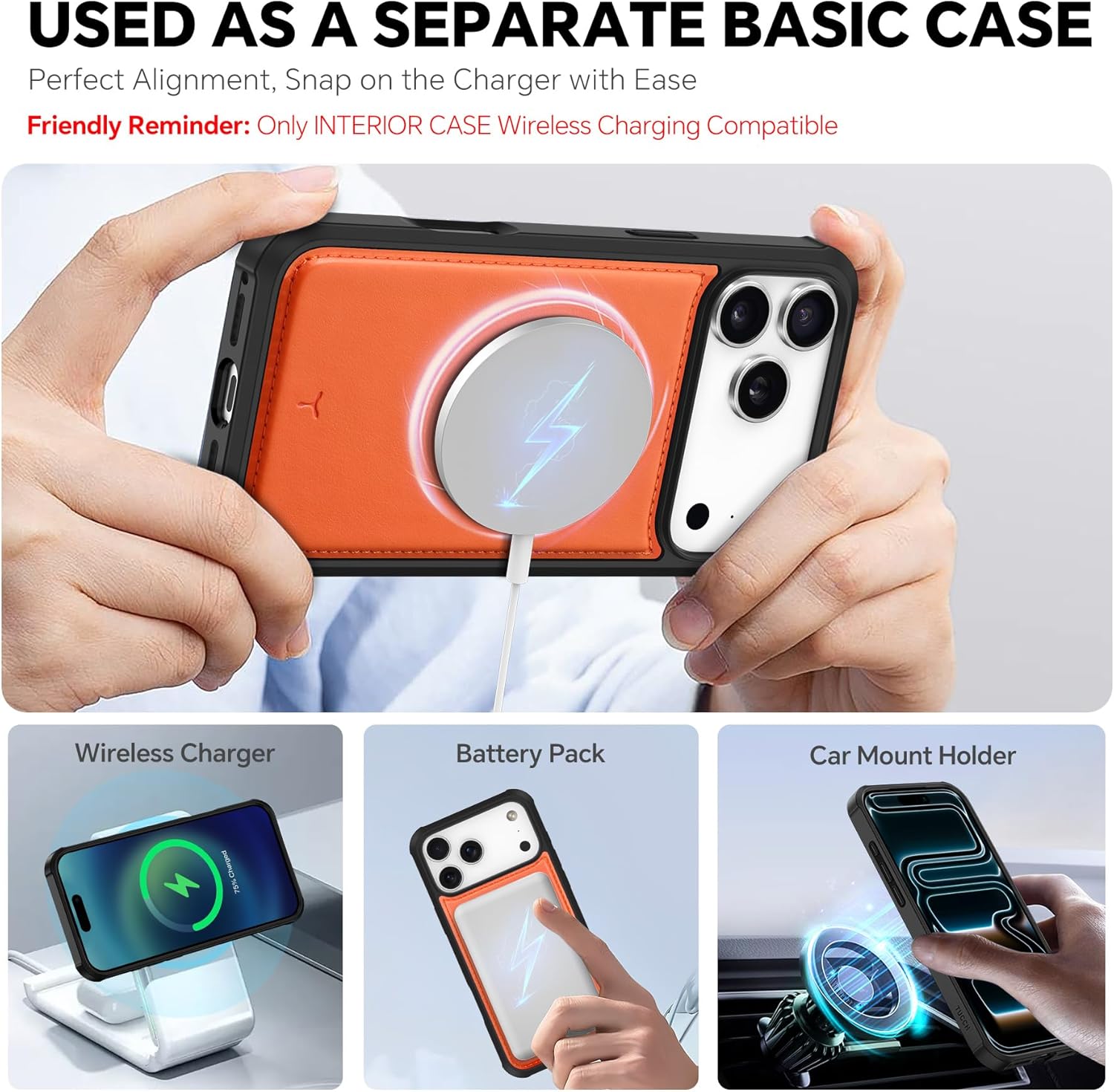 TUCCH 2-in-1 Detachable Wallet Case for iPhone 17 Pro Max 6.9" 2025, RFID Blocking | 4 Card Holders | Wireless Charging | Wrist Strap | Kickstand | Magnetic | PU Leather Protective Cover | Orange