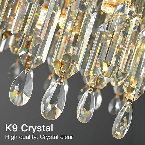 Miniatura 6 de fansimone Candelabro de cristal dorado de 23.6 pulgadas, moderno, simple, redondo, regulable, 8 luces, techo de acero inoxidable, corona de lujo,