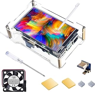 Smraza Raspberry Pi 4 Touch Screen with Case&Cooling Fan, 4 inch Touchscreen IPS LCD Display 800x480 HDMI Pi 4B Monitor for Pi 4 Model B with Touch Pen 4 Heatsinks(Support Raspbian Kali Octopi Ubuntu)