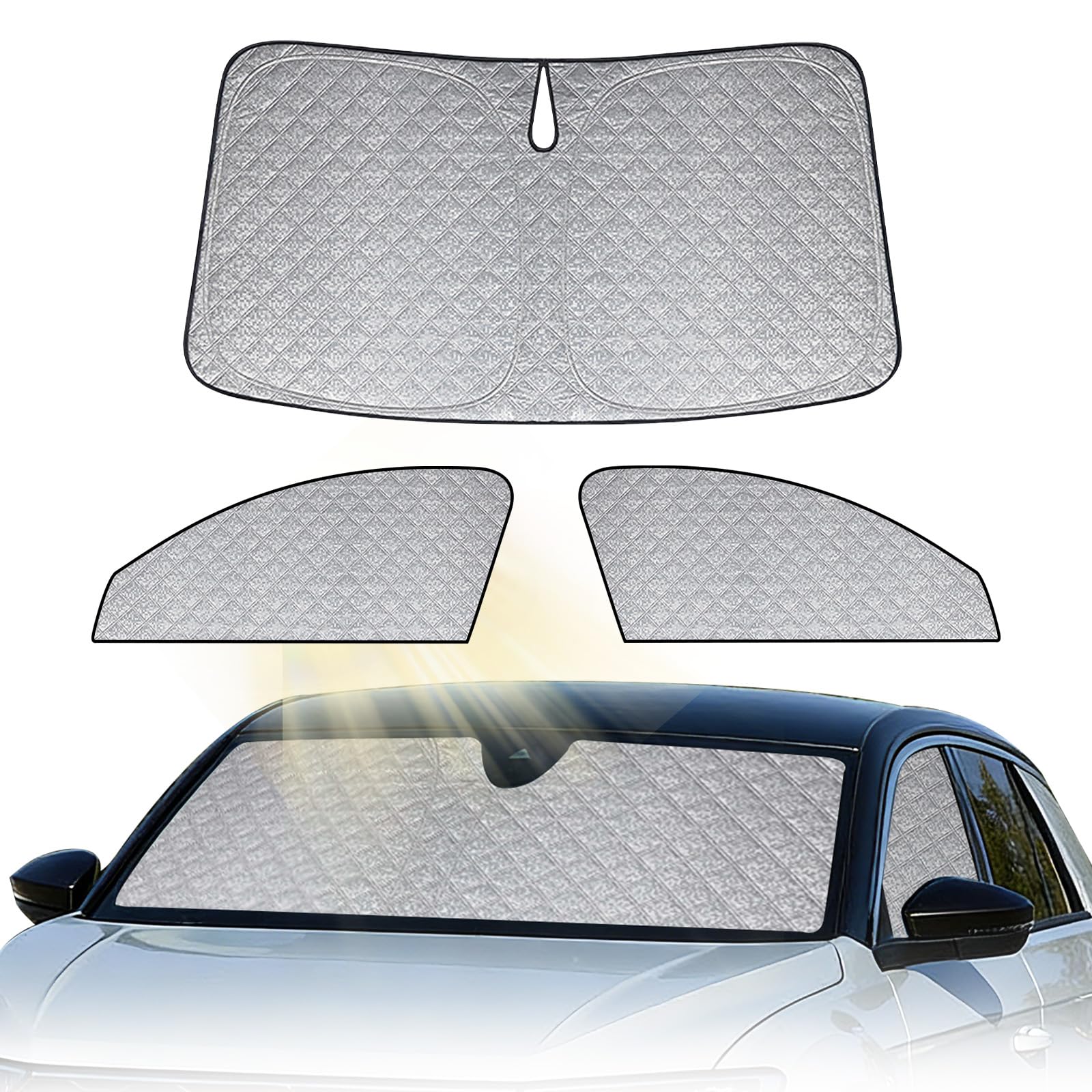 Pare Soleil Voiture Interieur pour VW T-Roc 2018-2025, 3 Pièces Protection Solaire Pare-Brise Thermiques Occultante Bloquer Rayons UV et Garder Votre Véhicule au Frais