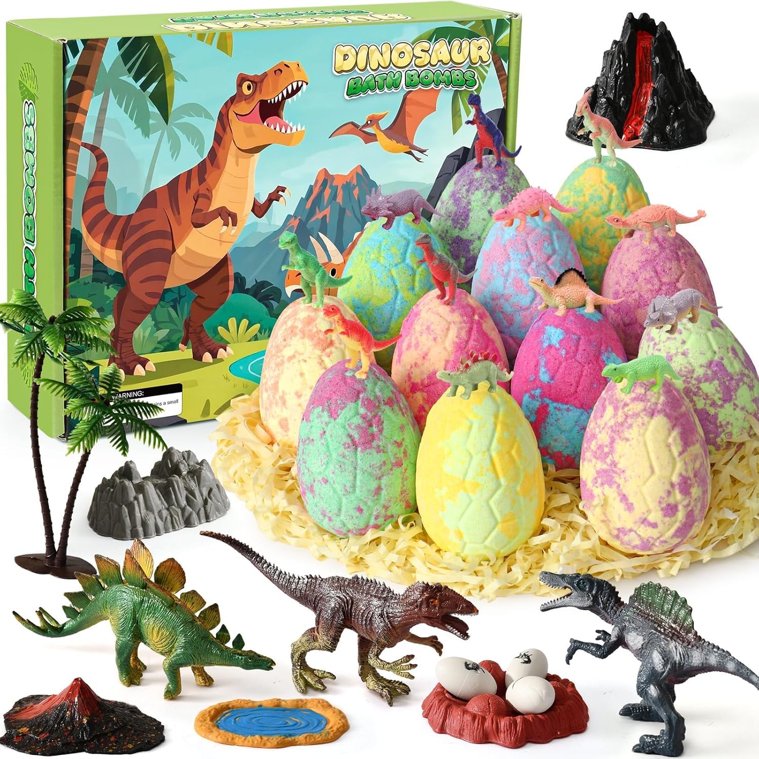 Bombes de Bain pour Enfants Surprise,12Pcs Boule de Bain Jouets Dinosaures Bubbles Cadeau de Bombes Douche Aromatherapie Jouets Fournitures de Loisirs Créatifs Anniversaire pour Garçons Filles