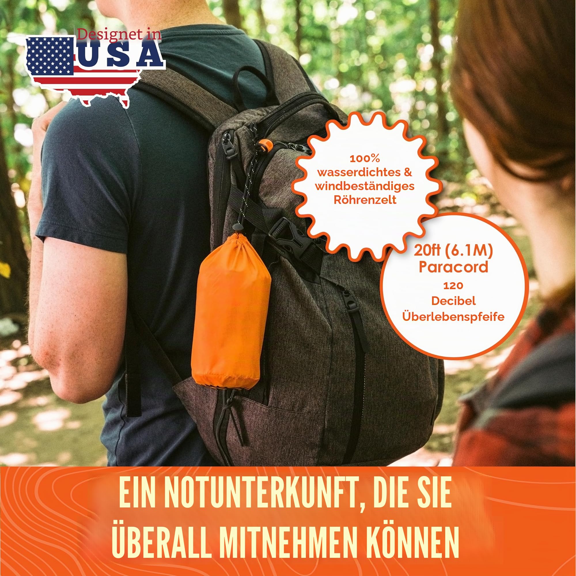 Go Time Gear Rettungszelt Notfall Überlebensunterstand - 2 Personen Notfallzelt - Verwendung als Überlebenszelt, Notunterkunft, Schlauchzelt, Survival Tarp, inklusive Survival Whistle & Paracord