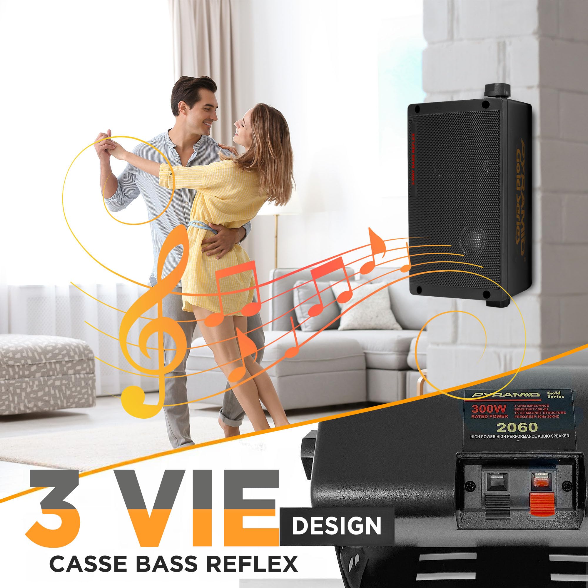 Pyramid Casse Audio Speaker 300 Watt Sistema Altoparlanti 3 Vie Montabile Diffusori Esterni Interni