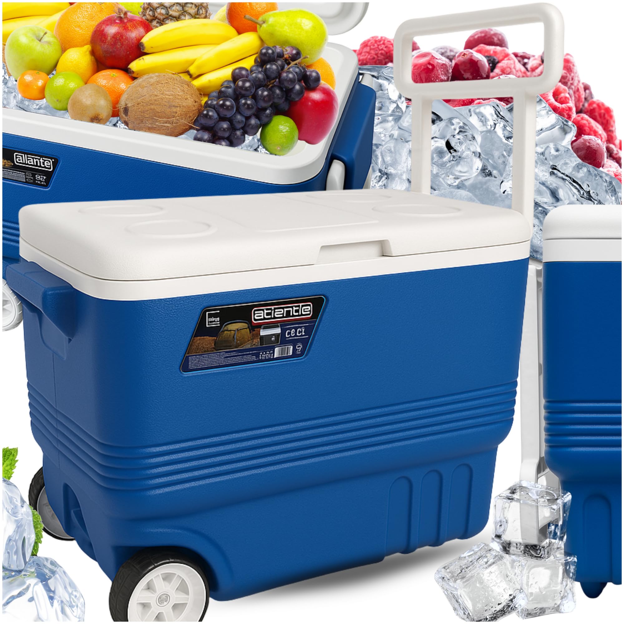 Kühlbox 45L - mit Rollen, große Thermobox und Isolierbox ohne Strom, tragbare Kühlbox mit Griff für Camping, Reisen, Picknick, Festivals und Garten - Kamai Coolbox