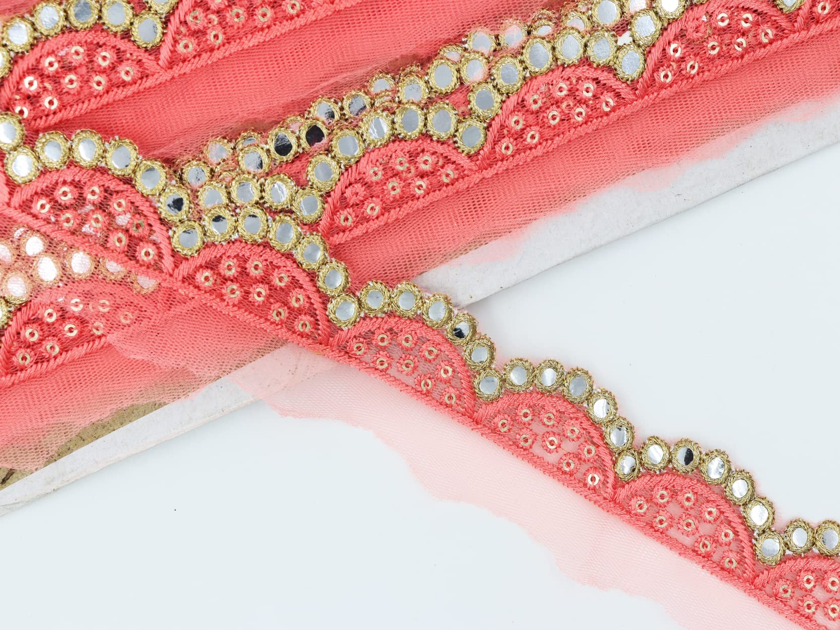 NRI 9 Meter Beautiful Embroidery Designed Lace (The Size of The Design is 25MM While The Size of The Tape/Ribbon is 30MM) (GAJARI)