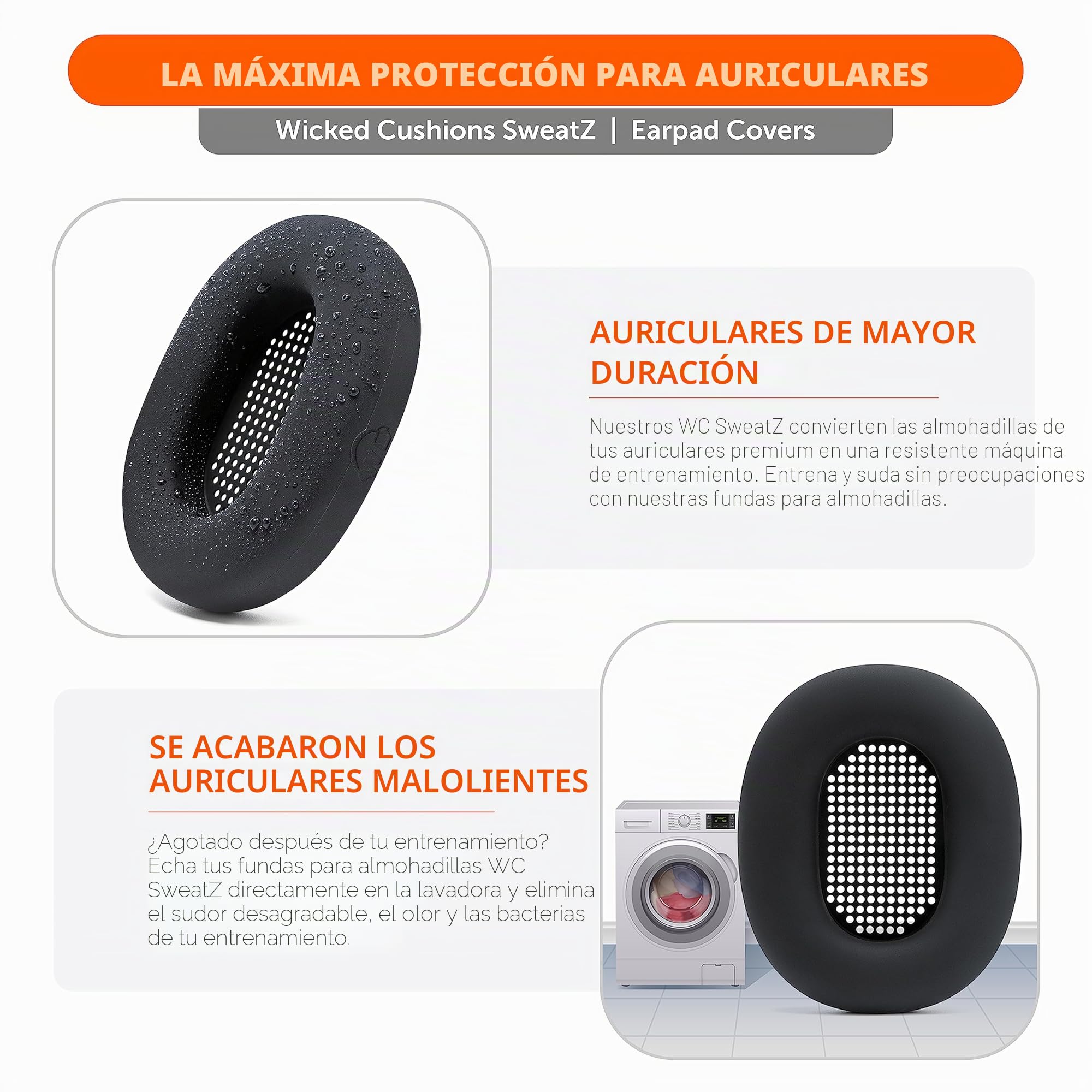 WC SweatZ XM5 - Almohadillas antisudor patentadas para Sony WH1000XM5 de Wicked Cushions | Protección Total de 360 ​​Grados | Resistentes al Sudor y fáciles de Lavar | Black