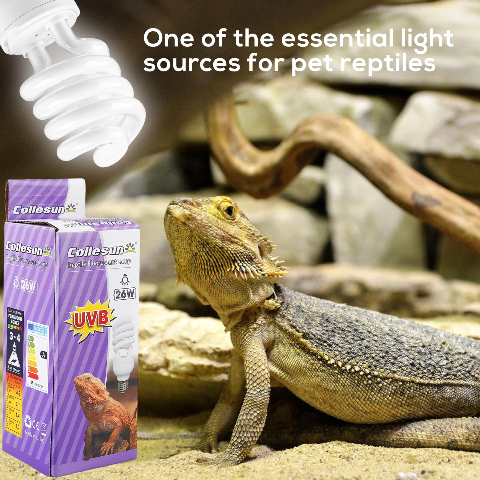 PORFOYO Lampada UVB, 26w 10.0 UVB Reptile Light, Luce UVB Per Rettili, UVB Per Tartarughe, 220V Animal Lampada UVB, Per Lucertole, Serpente, Camaleonte, Draghi Barbuti
