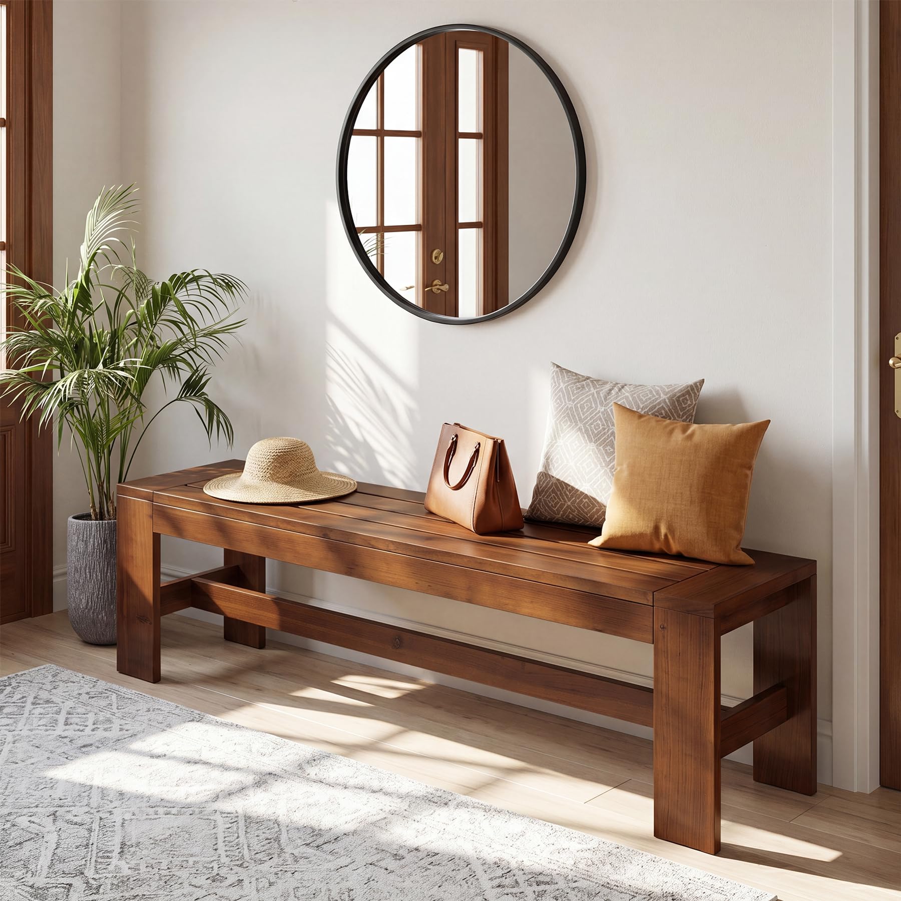 Solid Wood Entryway Bench with Slatted Top