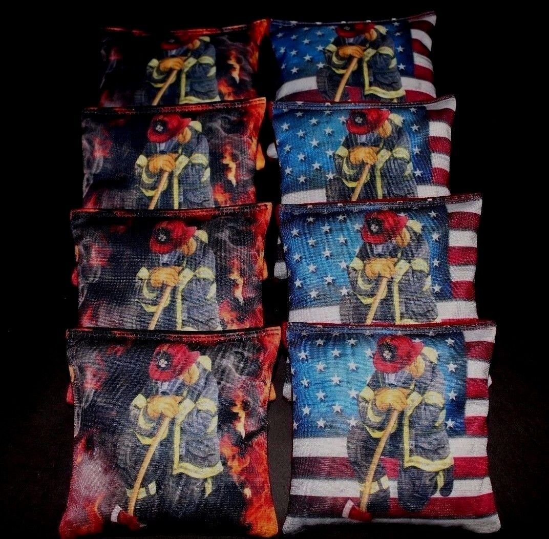 BackYardGamesUSA USA Falling Firefighter Rescue Praying Set of 8 Regulation Custom Cornhole Bags B176