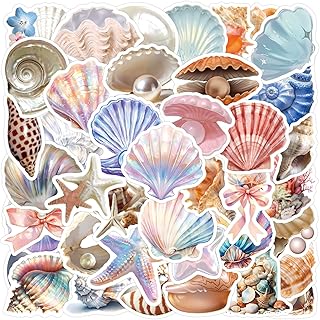 60PCS Sea Shell Stickers Aesthetic PET Transparent Conch Sticker Clamshe...