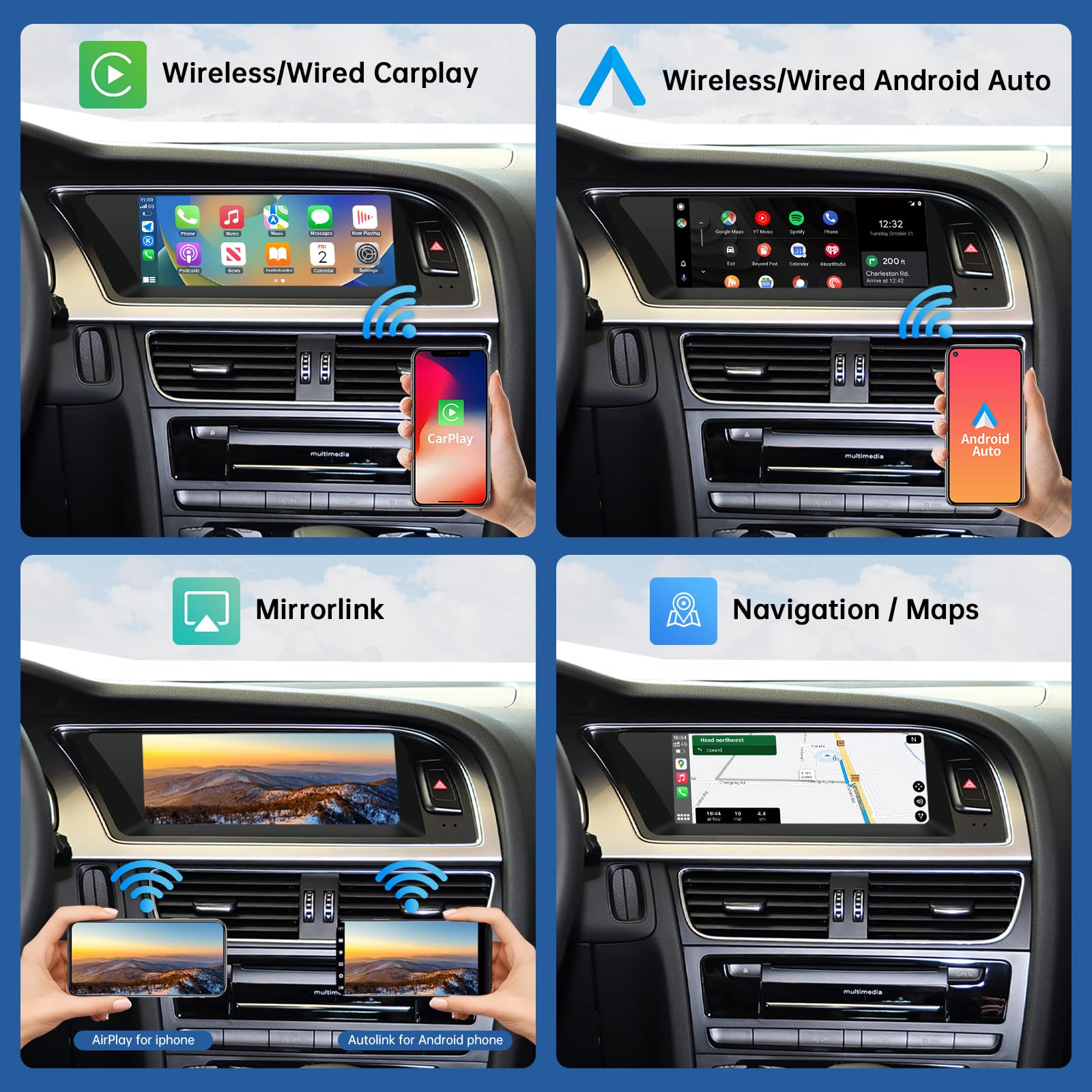 Road Top Autoradio CarPlay 8,9" per Audi A5 con 3GMMI 2009-2015 | Schermo Touchscreen Linux HD IPS, CarPlay senza fili, Android Auto, MirrorLink, Navigazione, Autoradio Bluetooth