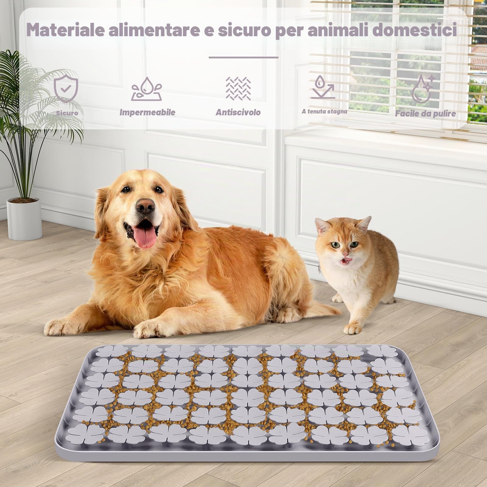 24''x16'' silicone tappetino interattivo per cani/gatti alimentazione lenta, favorisce la ricerca naturale del cibo, allenamento degli odori e mangiare lentamente (grigio)