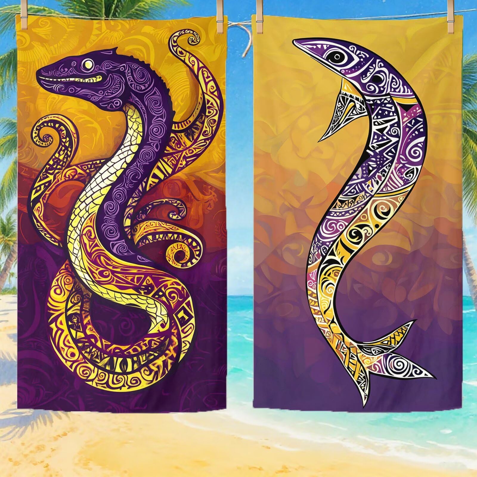 Telo Mare Microfibra, Telo Mare Grande 200x100 cm Set da 2, Antisabbia Asciugatura Rapida Assorbente Salvietta da Spiaggia Asciugamano per Palestra Piscina Viaggi Picnic, Regali Donna Pescare Q-769