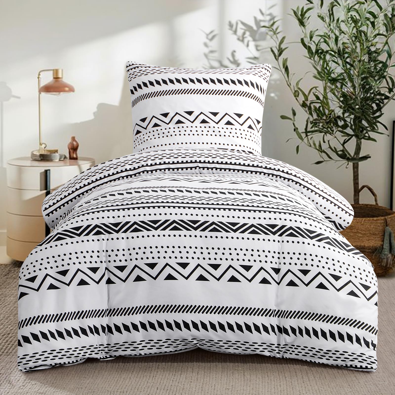 RUIKASI Bettwäsche 155x220 2 teilig Grau - Bettbezug 155 x 220 Set mit Boho Muster, Bettwäsche-Sets 155x220cm aus Mikrofaser mit Reißverschluss Weich und Bügelfrei