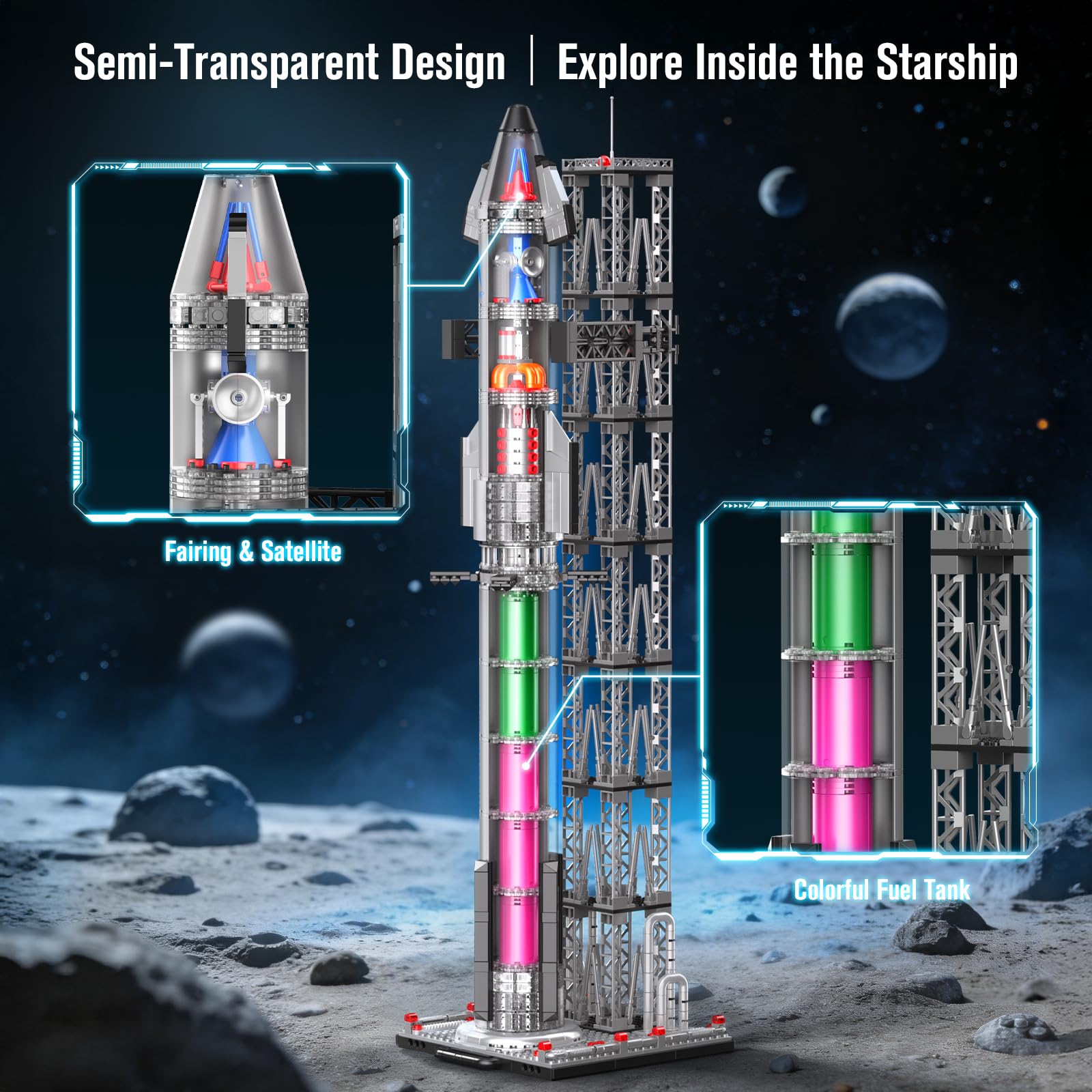 Mould King 21077 - Juego de bloques de construcción de cohetes espaciales, más de 1231 piezas, modelo de transbordador espacial semitransparente, cohetes coleccionables de exploración para adultos de
