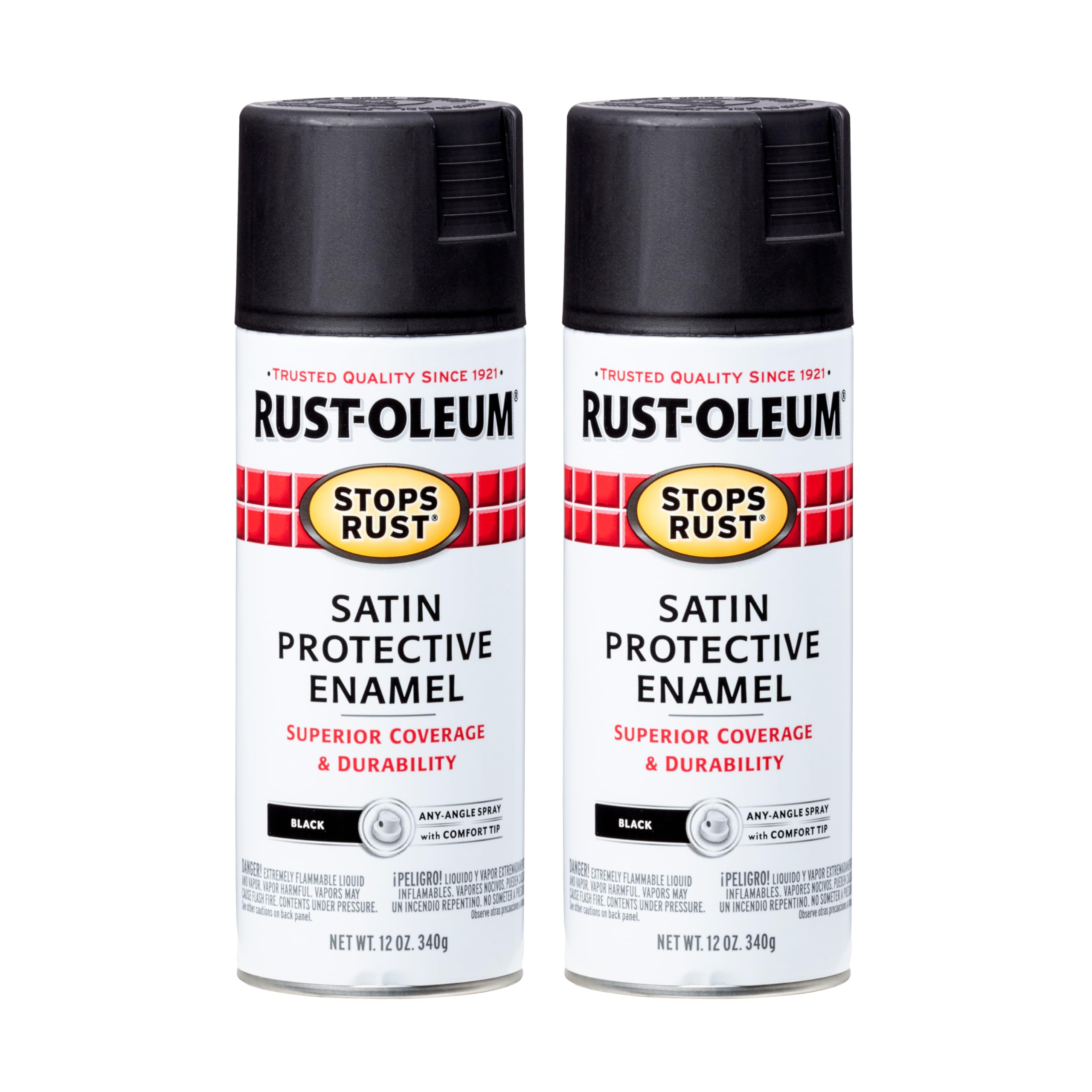 Rust-Oleum Stops Rust Spray Paint, Satin Black | Rust Resistant, Indoor and Outdoor Durability, Beautiful Finish on Metal, Wood and More, Sprays from Any Angle, 2 Pack
