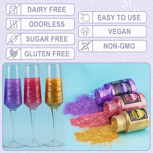 Miniatura 9 de Purpurina comestible roja  100 % purpurina comestible para bebidas, suministros de decoración de pasteles, suministros de decoración de galletas,