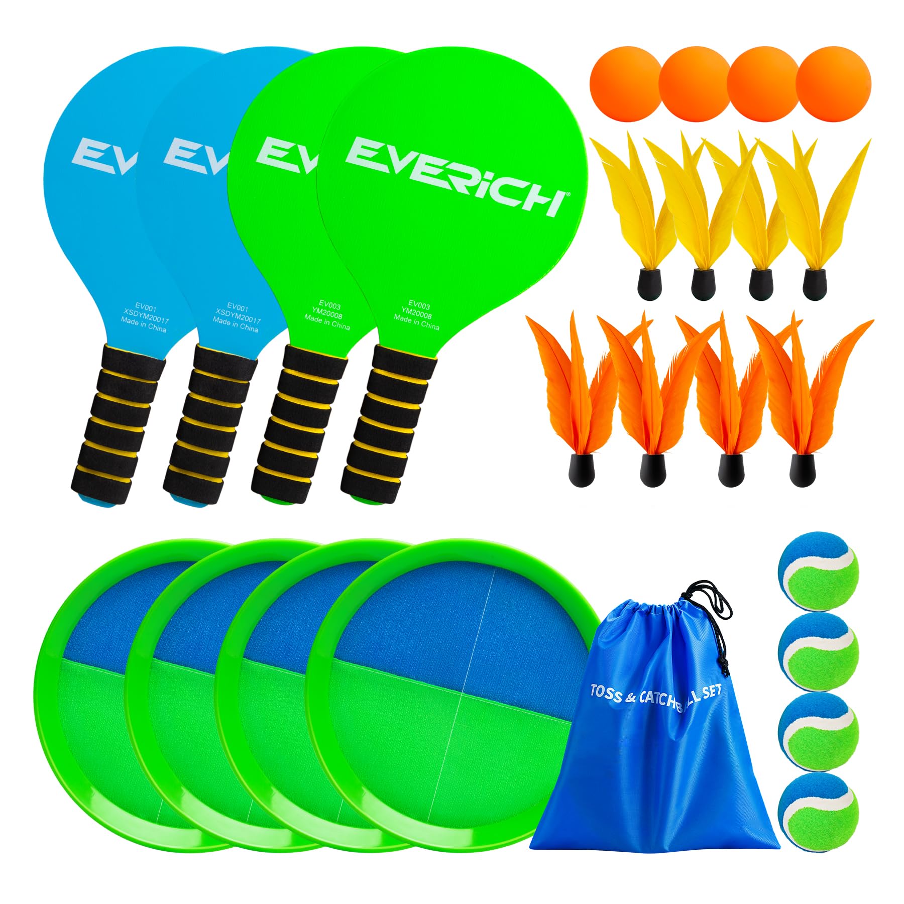 EVERICH TOY Toss and Catch Ball Set & Paddle Ball, Outdoor Games for Kids Toys, Christmas Family Games, Beach Pool Camping Yard Game Outside Toys,