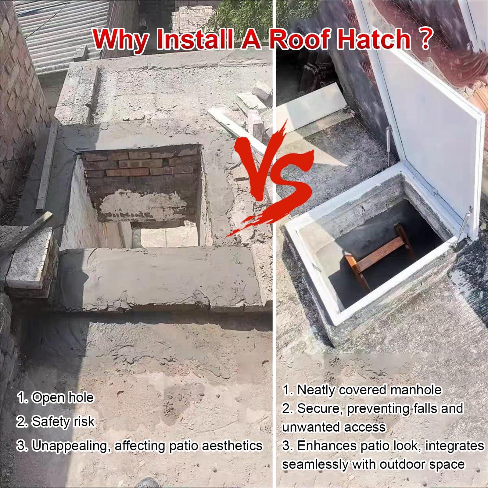 Portello di accesso al tetto, chiusura a gancio e maniglia, porta di accesso di sicurezza di emergenza per manutenzione e riparazioni, dimensioni interne 85,1 x 85,1 cm