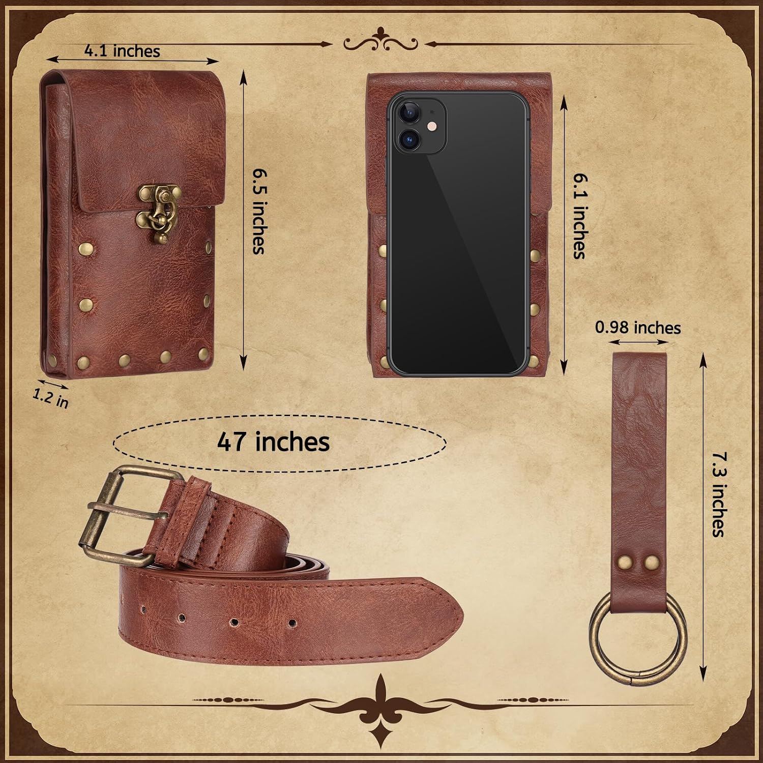 Renaissance Belt Pouch, Viking Belt for Halloween LARP Cosplay (Brown, Skirt Hike Set) image 4