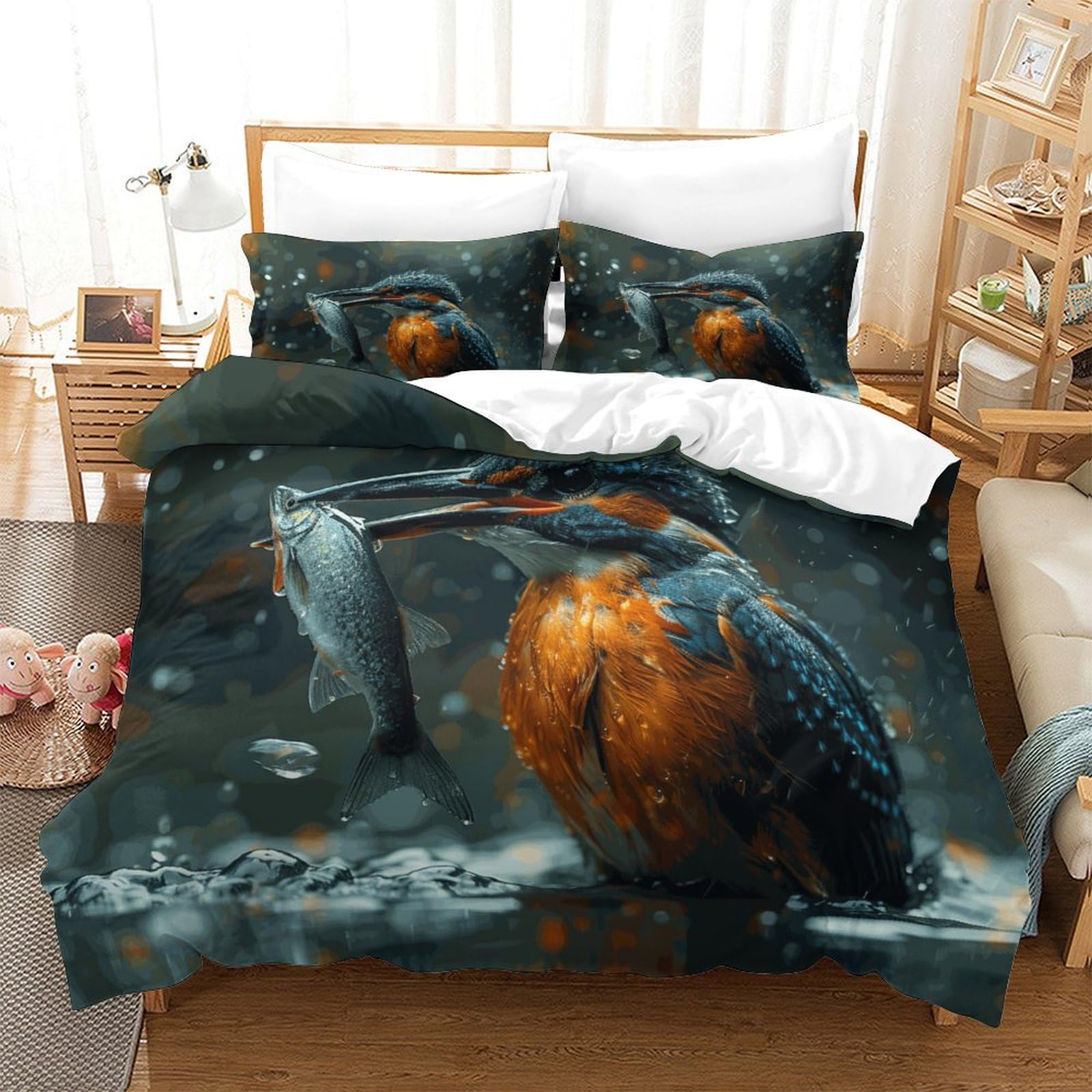 P1S9U7W5Y 3D Printed Heron Artful Duvet Cover Set 3pcs Microfiber Waterbird Bedding Set Single（140x200cm）