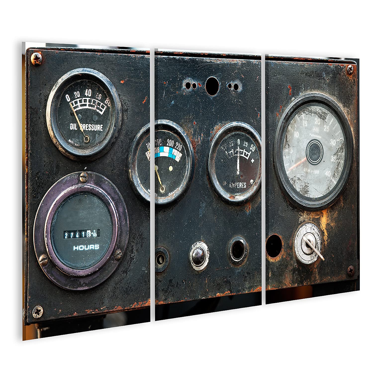Tableau Sur Toile 'Compteur Industriel' - Décoration Murale Vintage, Panorama 120x40 Cm - Toile Tendue Sur Châssis - 5