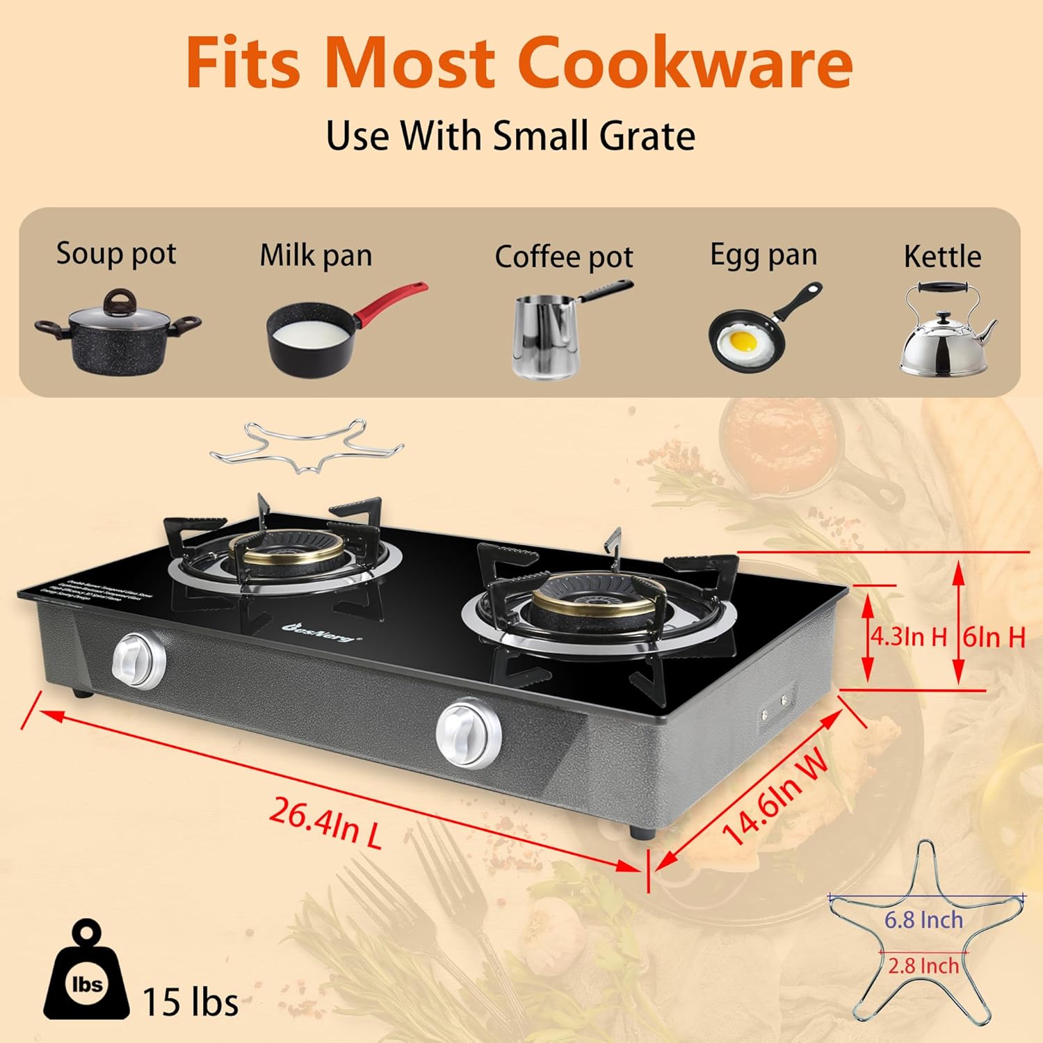 Gas Stove 2 Burner Propane Stove Two Burner Gas Cooktop, Tempered Glass Auto Ignition LPG Cooker, Suitable for Outdoor/Camping/RVs