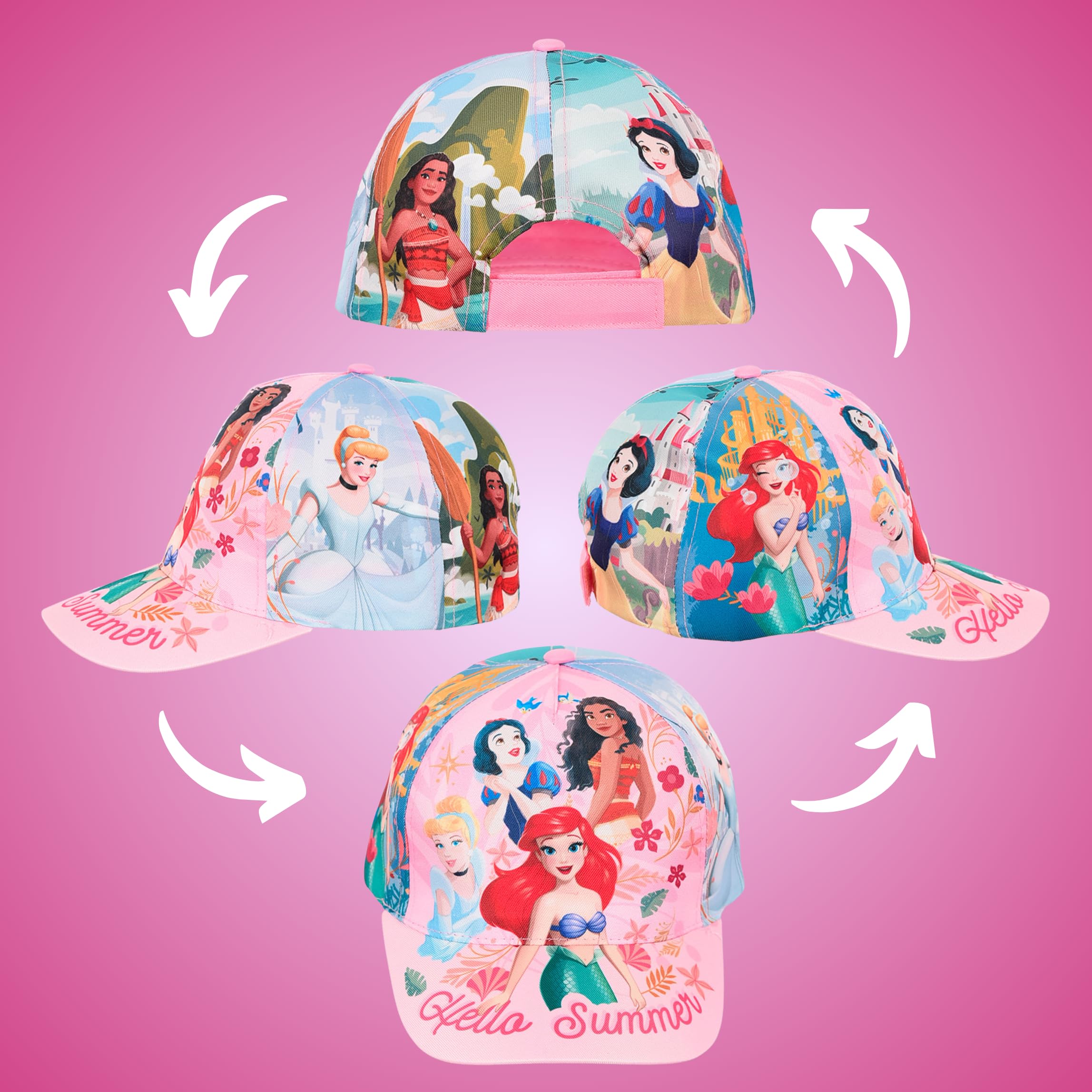 Disney Princesas Gorro para Niñas, Gorra de Beisbol Cenicienta Sirenita Blancanieves Vaiana, Gorra de Verano Infantil