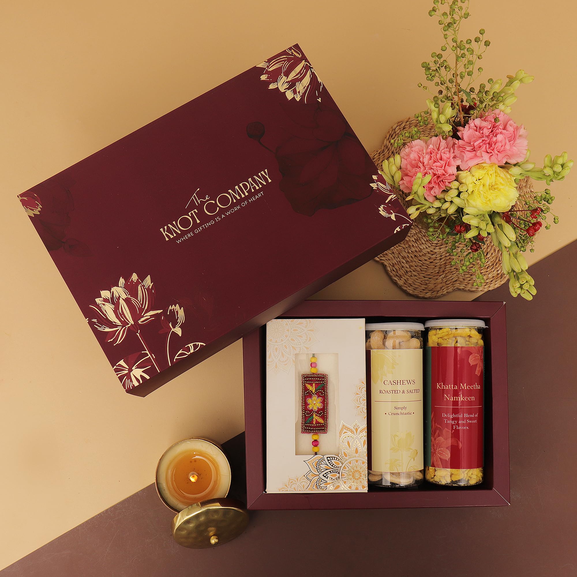 The Knot Company Floral Embroidery Rakhi Gourmet Hamper