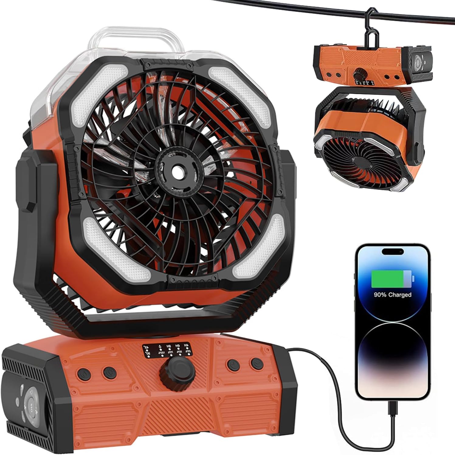 30000mAh Portable Misting Fan for Camping & Outdoors - Rechargeable Battery, 100H Runtime, 4 Speeds - Hanging Tent Fan with Timer & LED Light - Perfect for Beach, Travel, Patios