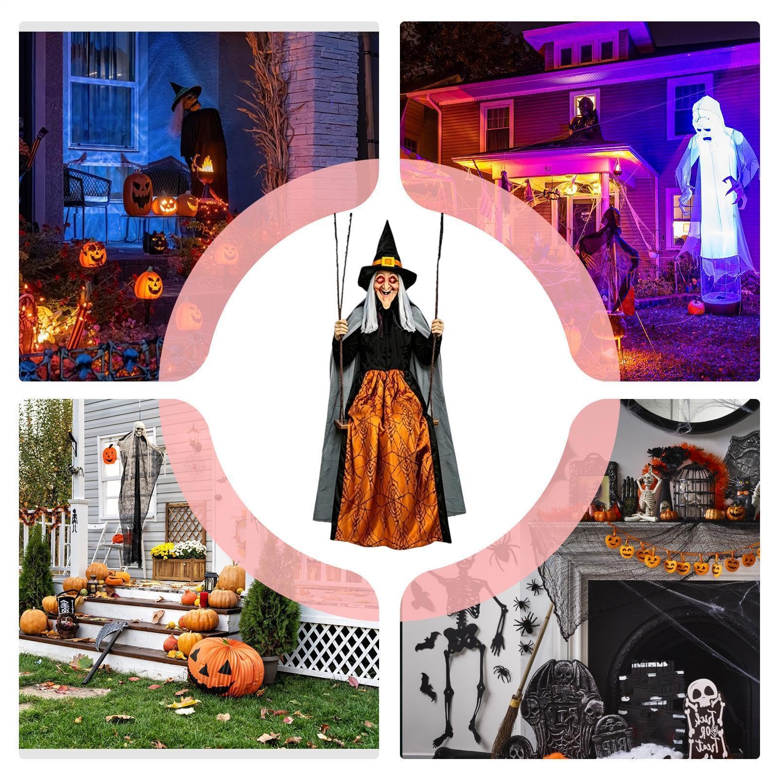 Schwingende Hexe 1,8 Meter Lebensgroße Außenfigur | Halloween-Dekorationen Für Draußen Für Garten Rasenfläche Hof Kamin Kaminmantel Wohnbereich Party und