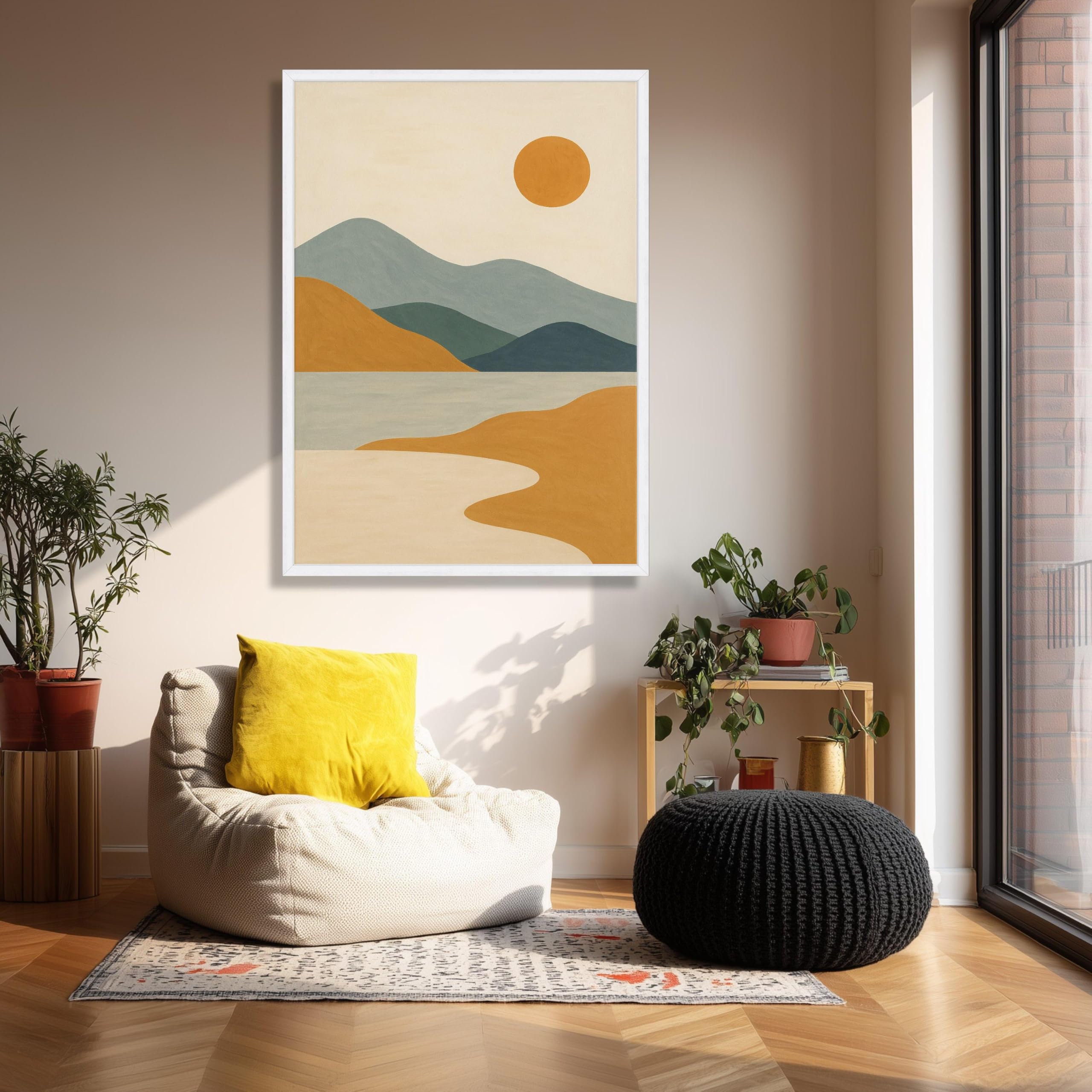 Coucher de soleil sur un lac en affiche abstraite chaleureuse