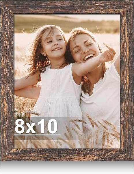Hongkee 8x10 Picture Frame with Real Glass Wood Frame(Rustic Brown, 1 Pack)