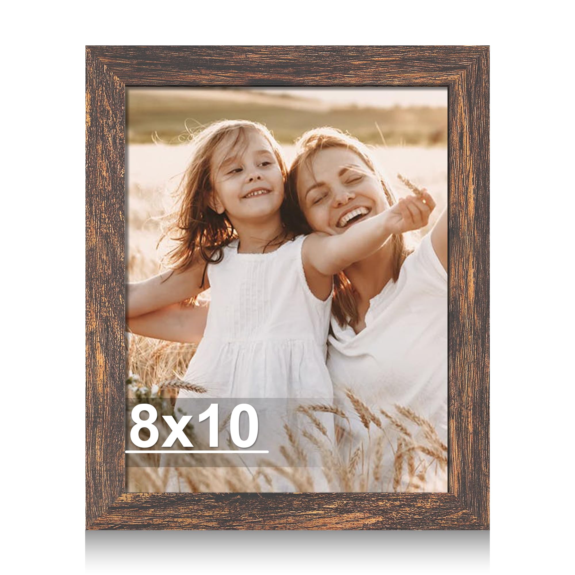 Photo 1 of Hongkee 8x10 Picture Frame, Made of Real Glass and Wooden Frame, Horizontal and Vertical Display for Wall or Tabletop (Rustic Brown, 1 Pack)
