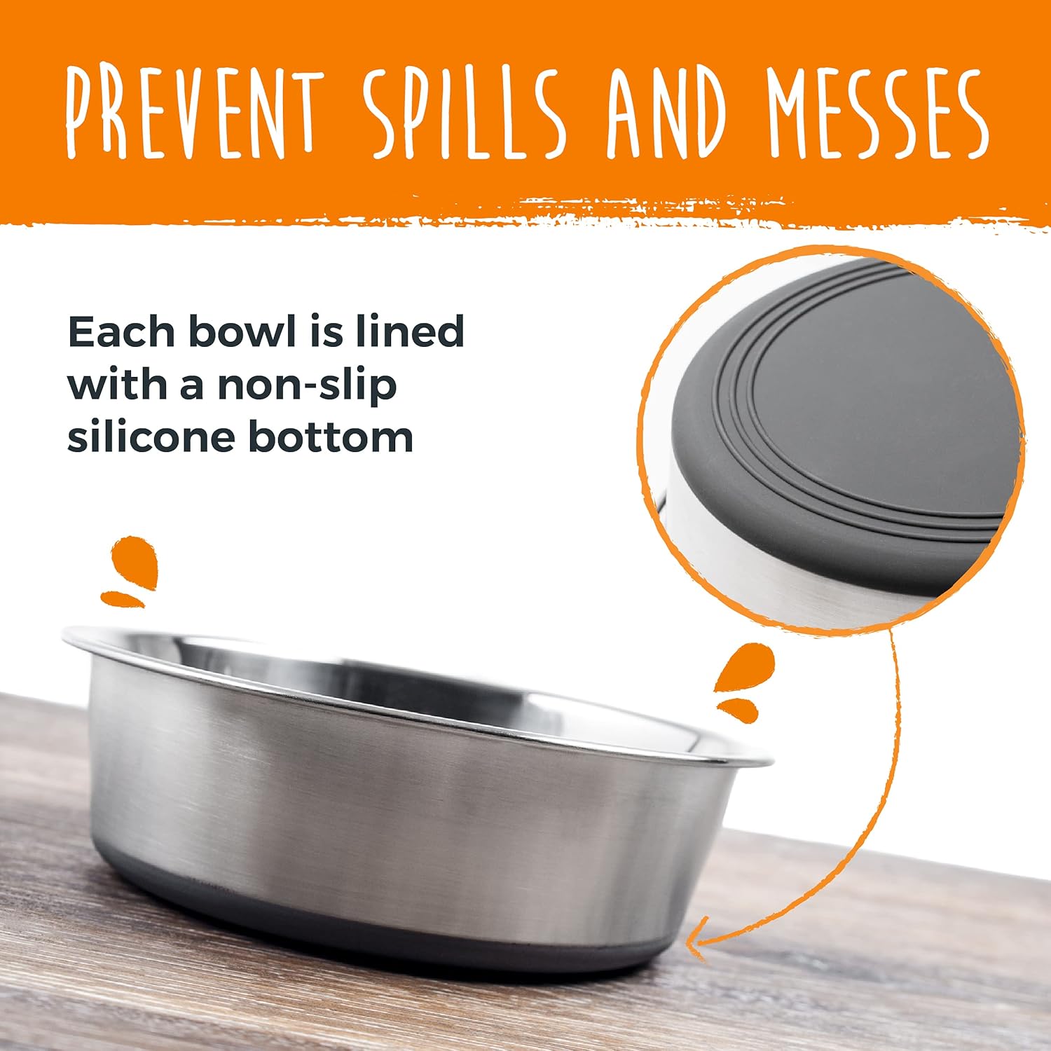 Pet Supplies : Mighty Paw Stainless Steel Dog Bowls (2 Pack) | Non-Slip Rubber Bottom and No Spill Design. Dishwasher Safe Metal Food & Water Dish Set for Small & Large Pet Breeds. (Medium, Dogs 30-70 lbs, 7”) : 