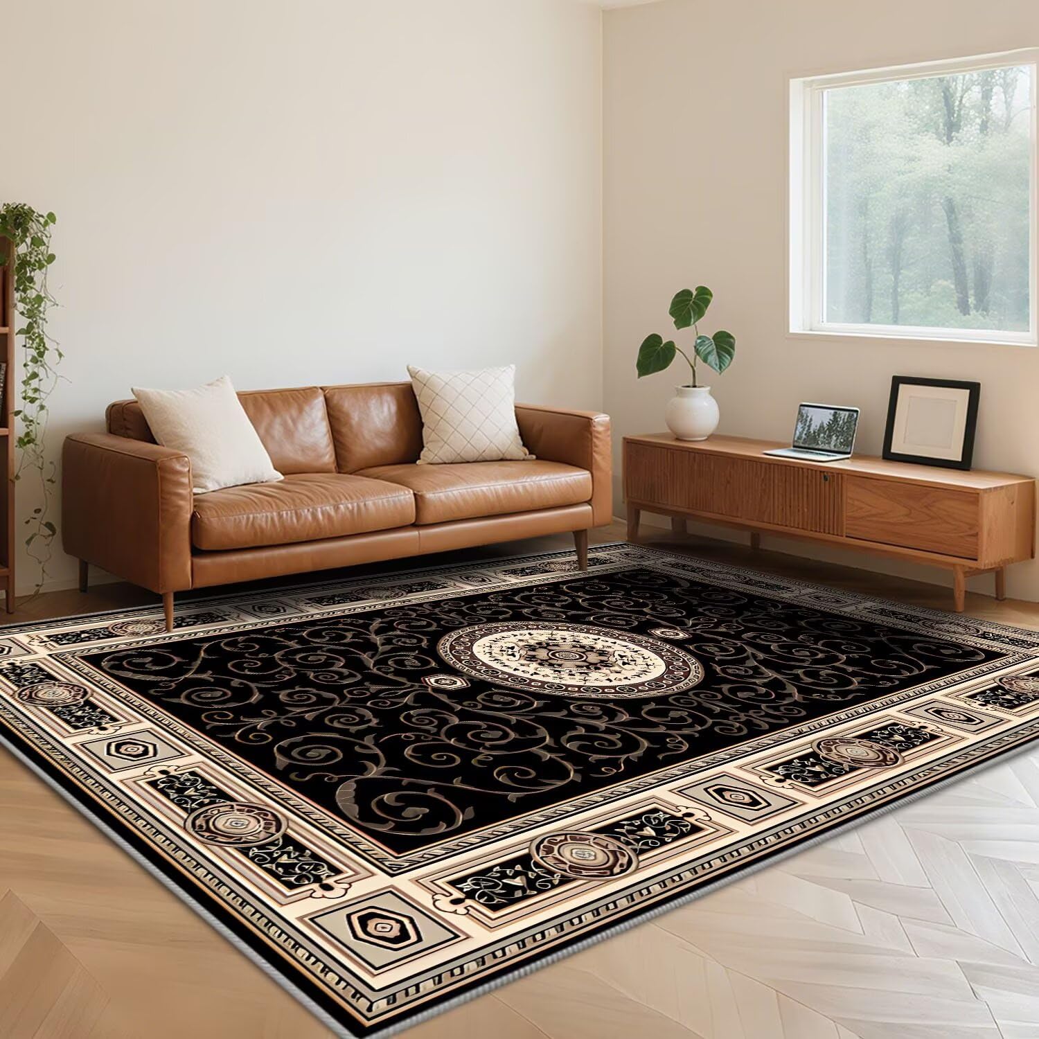 Tapis antidérapant noir lavable en machine pour buanderie et salon