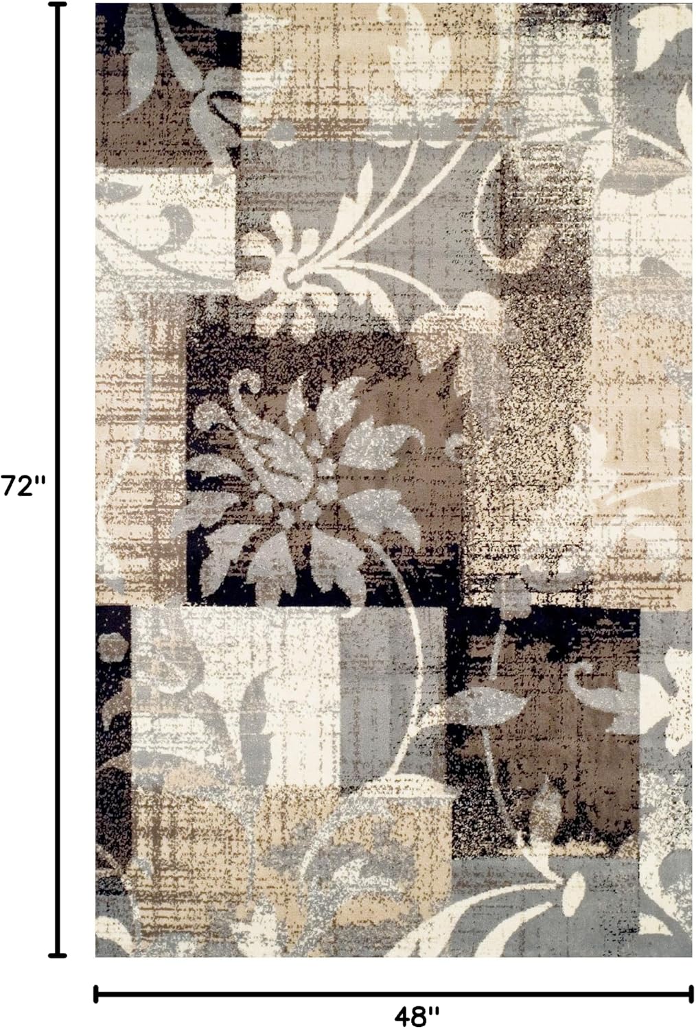 BLUENILEMILLS Contemporary Floral Patchwork Durable Indoor Area Rug, 4'x6', Beige